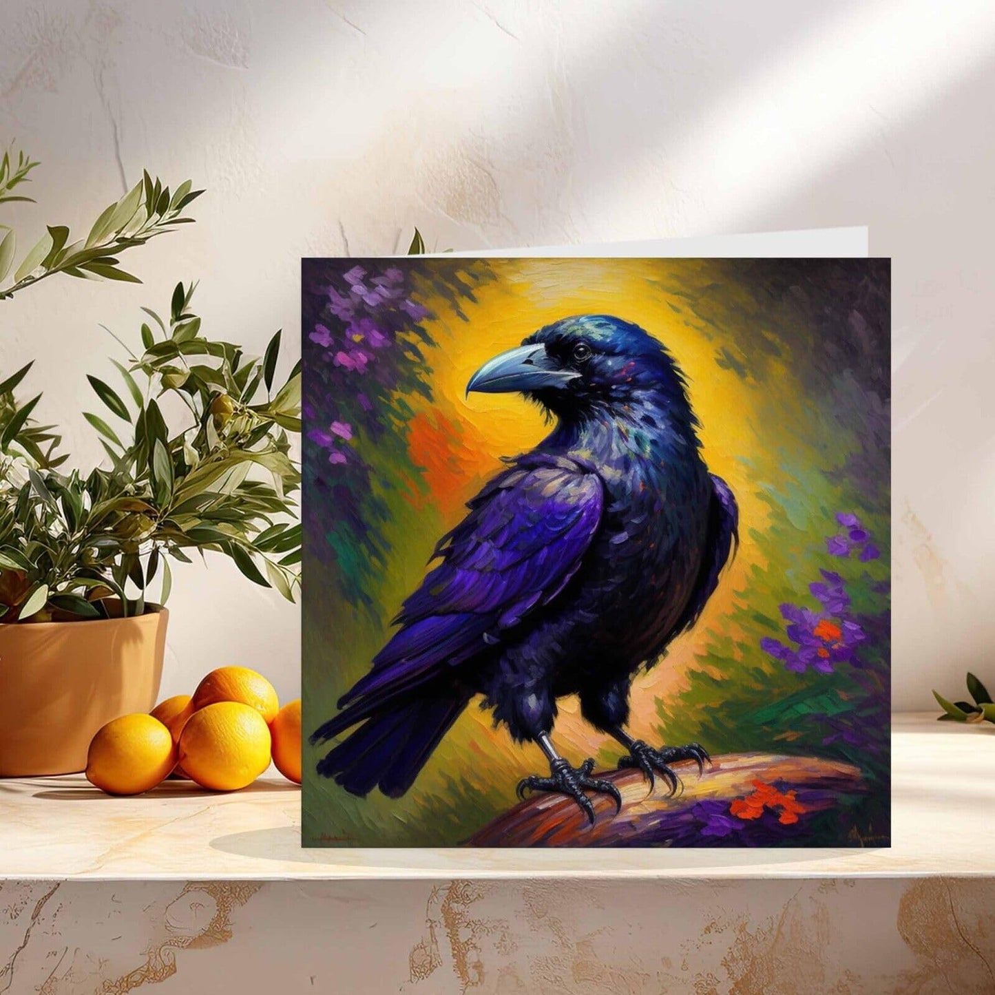 Raven Greeting Card Animal Impressionism Art 145mm x 145mm