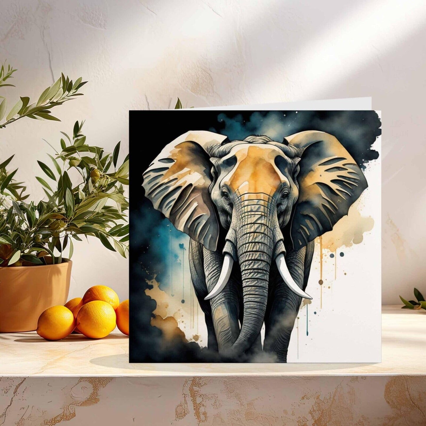 Elephant Greeting Card - Watercolour Elephant 145mm x 145mm Square