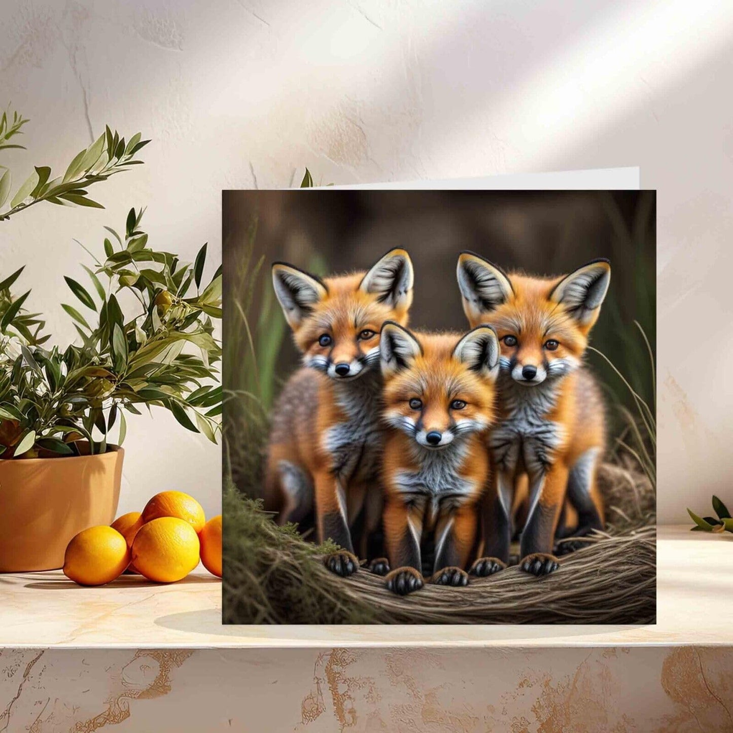 Fox Kits Cubs Greeting Card - Cute Fox Birthday Card 145mm x 145mm
