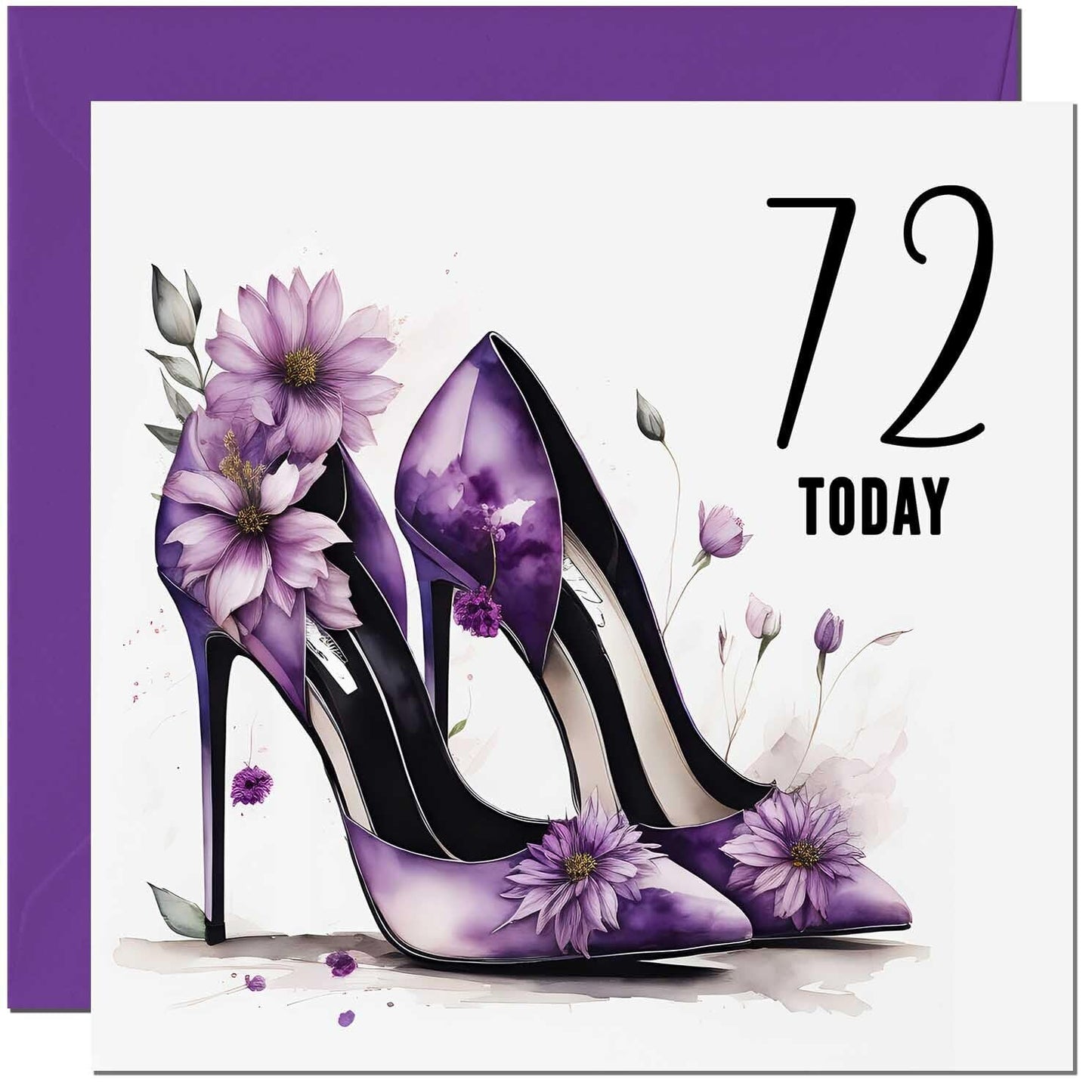 Birthday Card for women - Purple Heels Flowers Classy Elegant