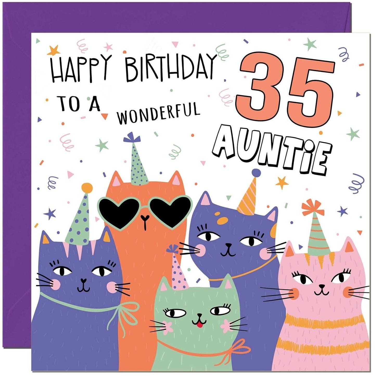 Auntie Birthday Card - Childrens Cute Cat Aunt