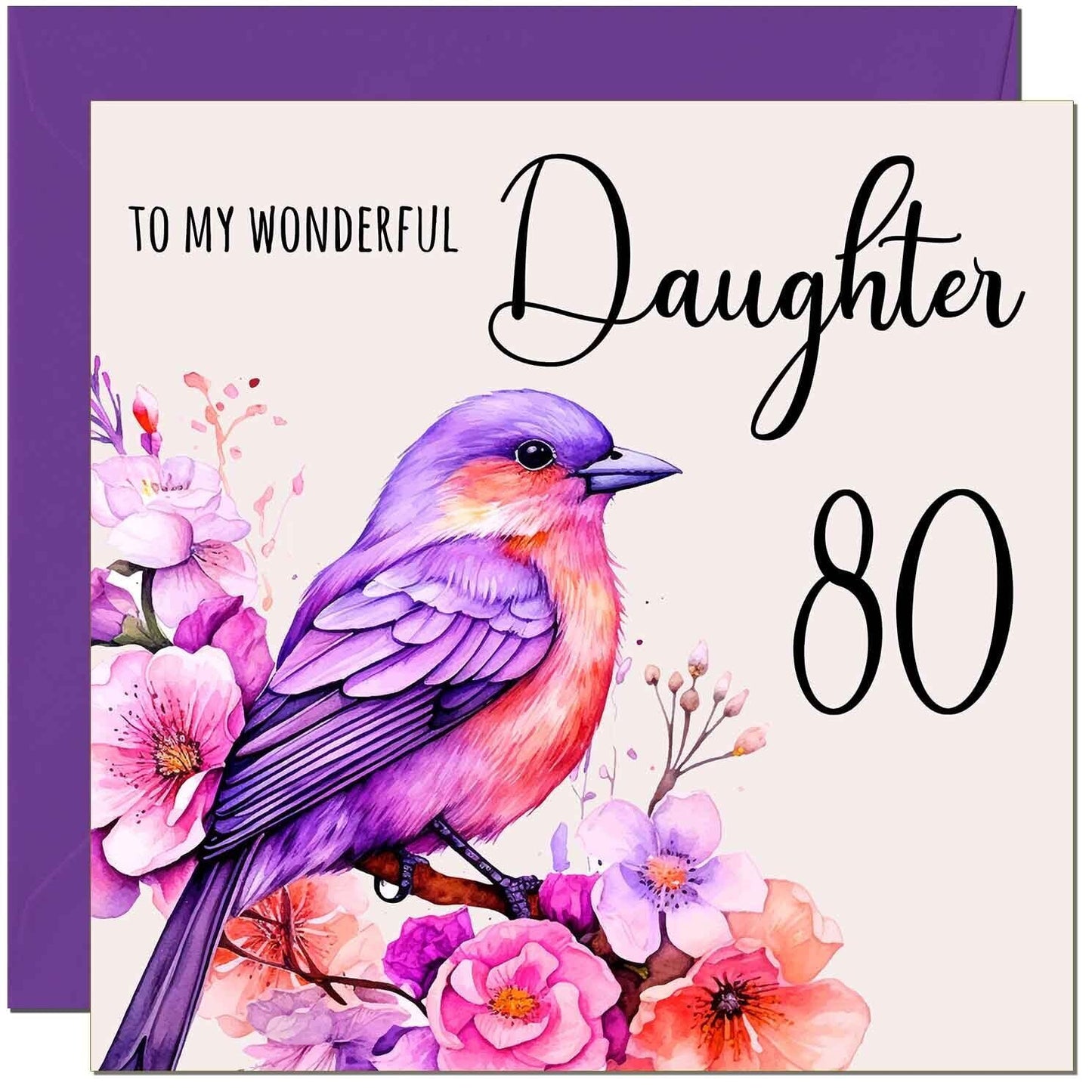 Daughter Birthday Card - Purple Watercolour Bird Daughters