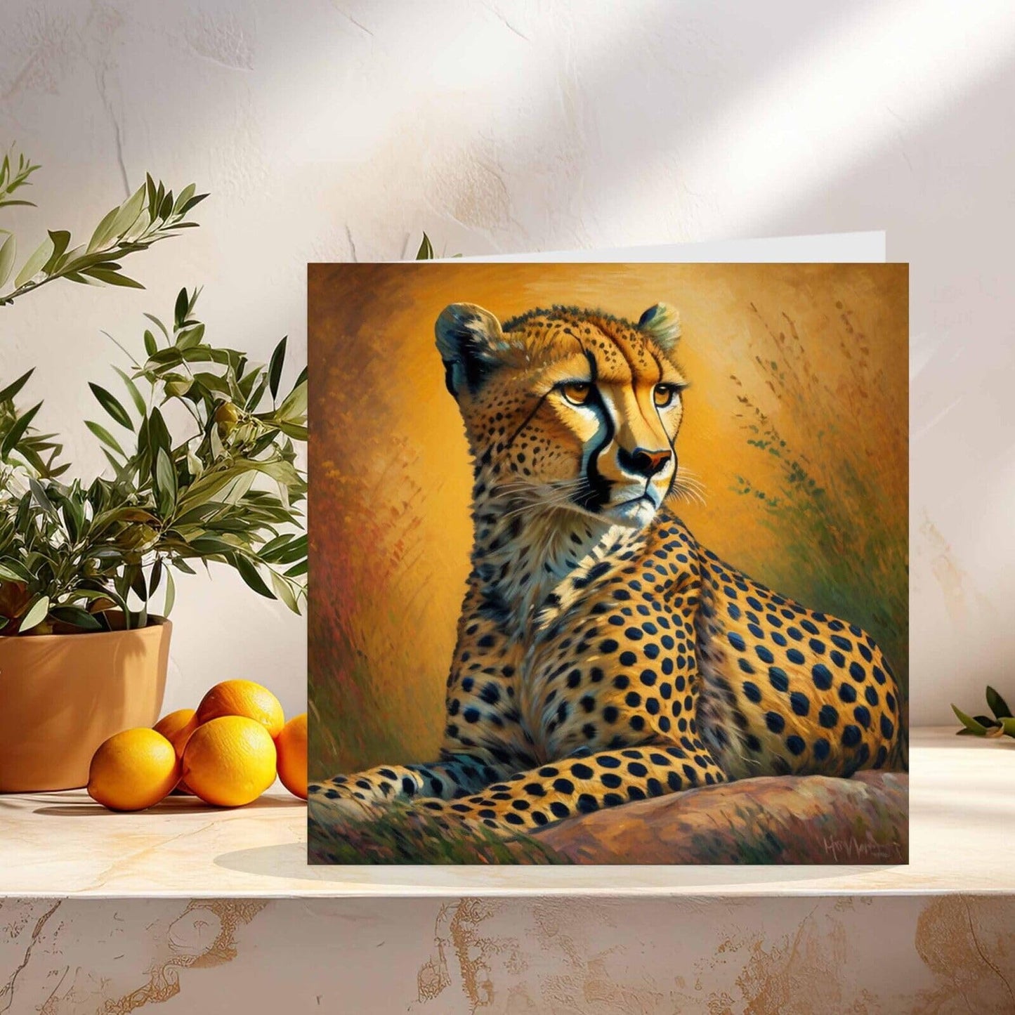 Cheetah Greeting Card Animal Impressionism Art 145mm x 145mm