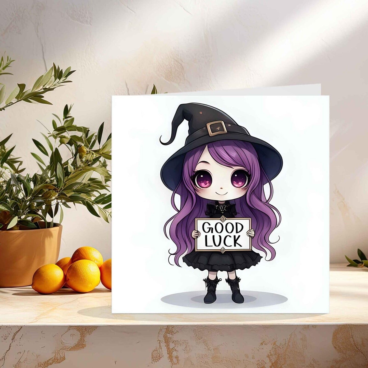 Cute Good Luck Card - Girls New Job Card, Anime Co worker leaving card 145x145mm