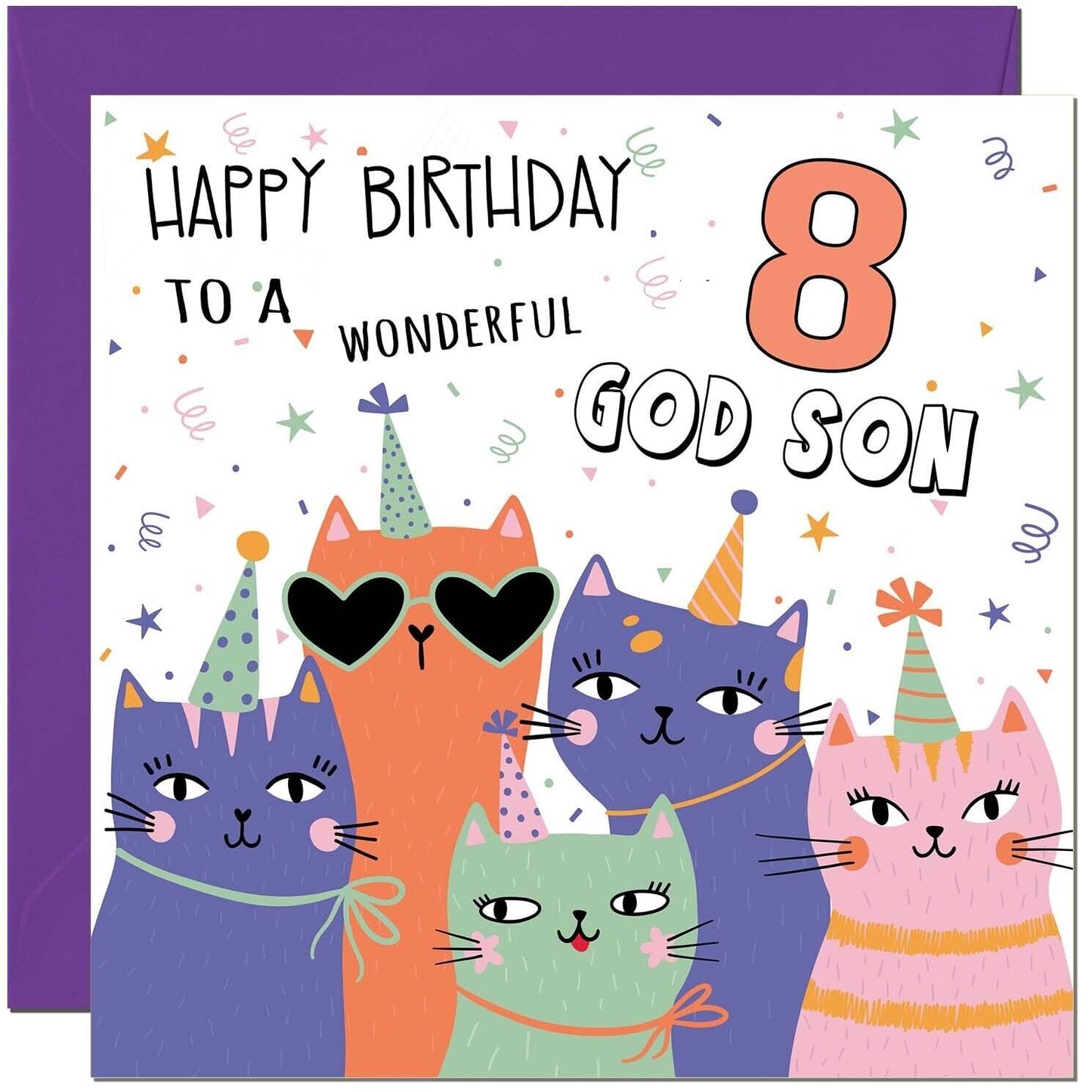 God Son Birthday Card - Childrens Cute Cat God Sons