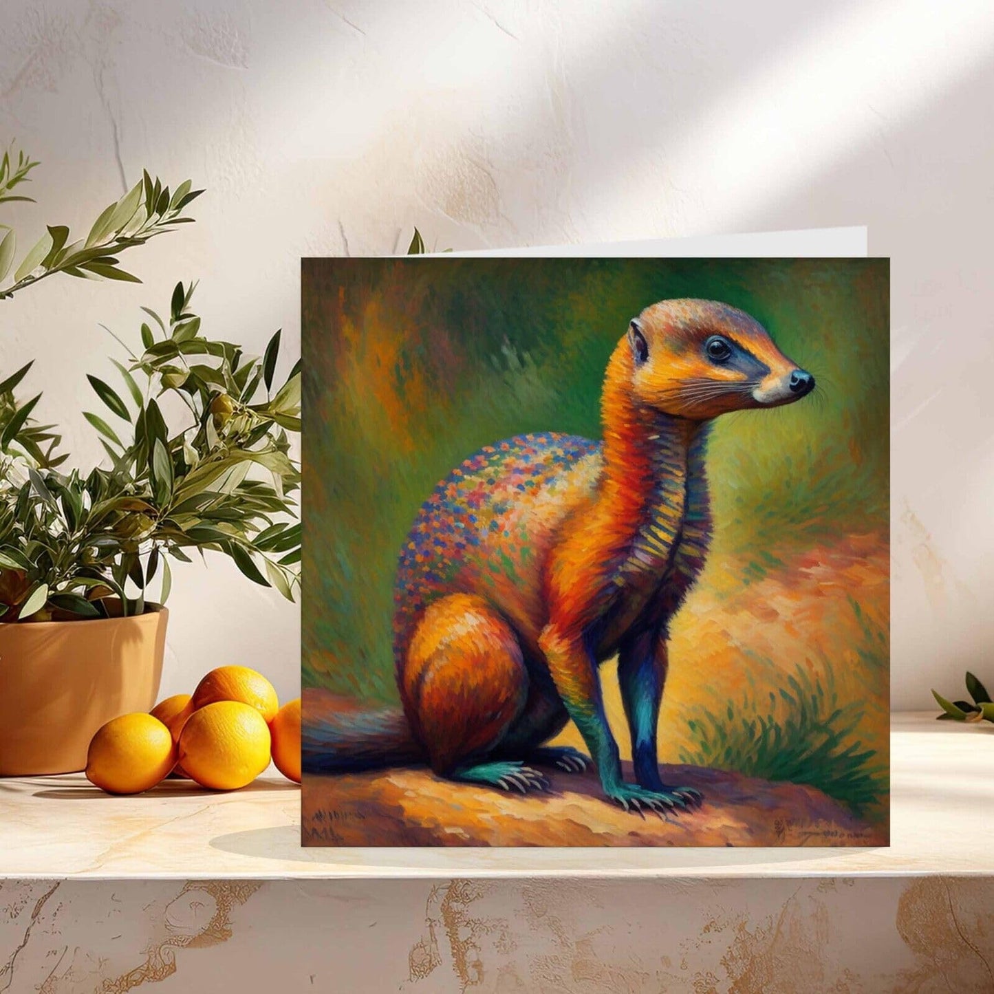 Mongoose Greeting Card Animal Impressionism Art 145mm x 145mm