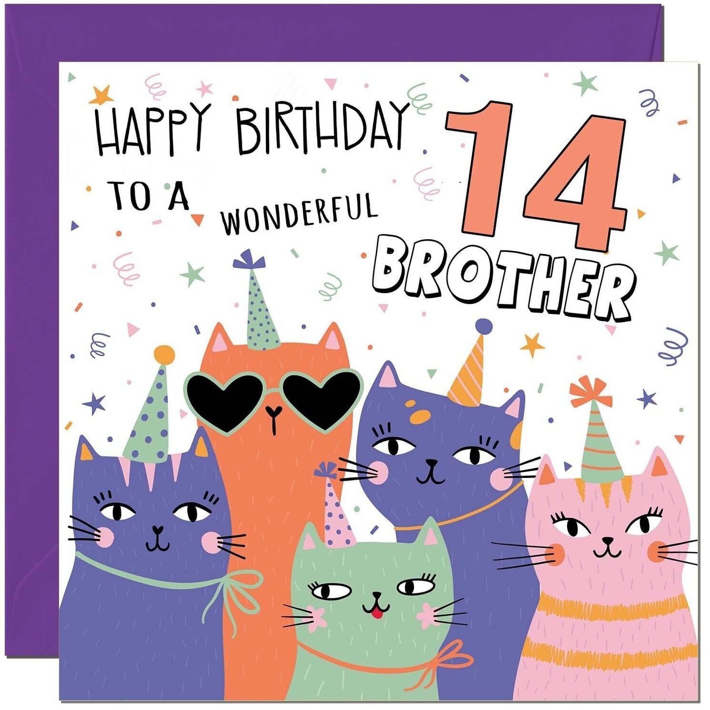 Brother Birthday Card - Childrens Cute Cat Brothers