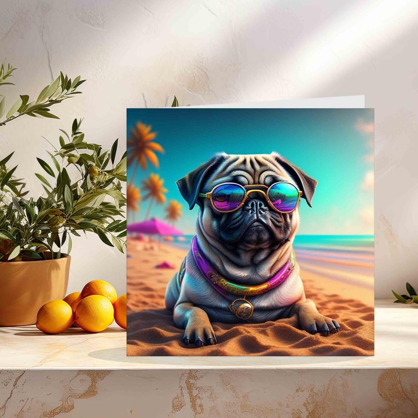 Pug in Sunglasses Greeting Card - Pug Dog 145mm x 145mm