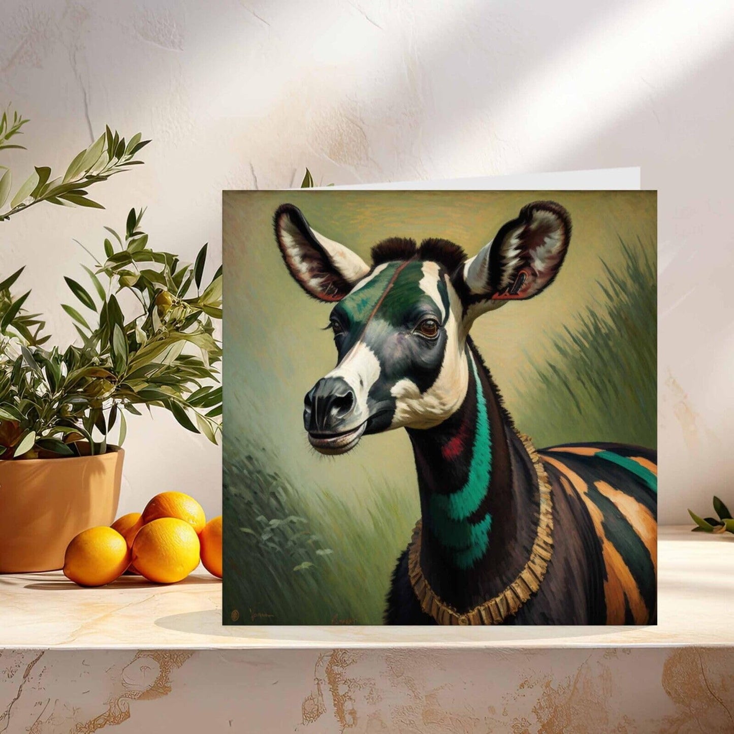 Okapi Greeting Card Animal Impressionism Art 145mm x 145mm