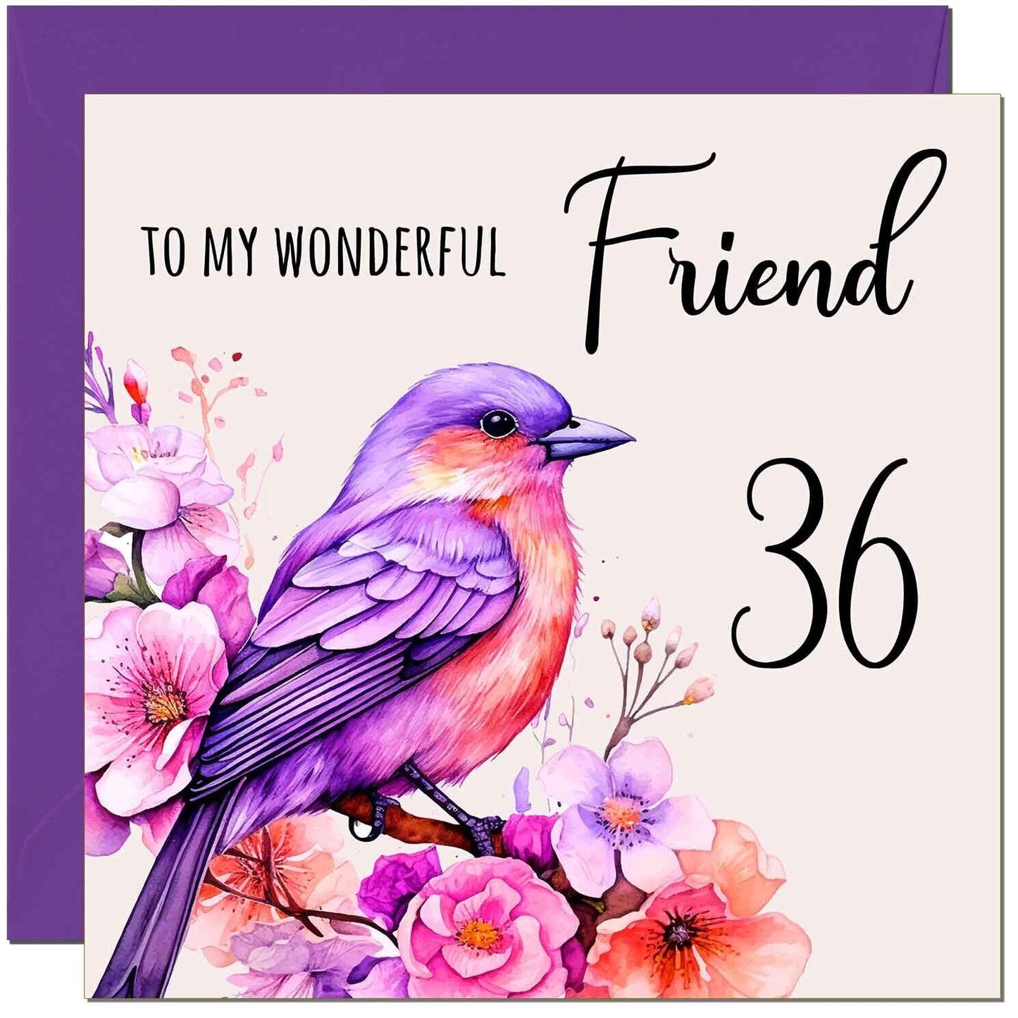 Friend Birthday Card - Purple Watercolour Bird Friends