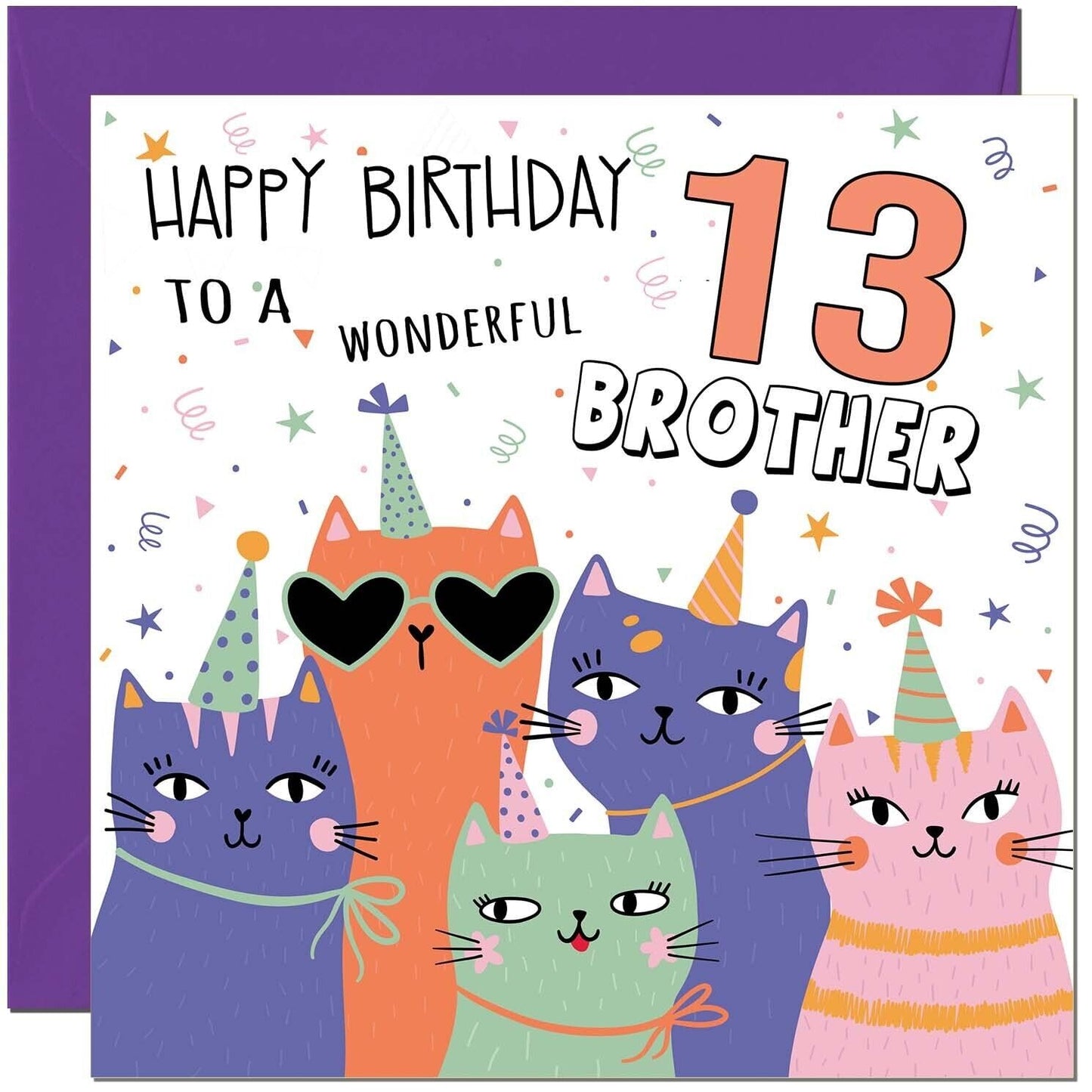 Brother Birthday Card - Childrens Cute Cat Brothers