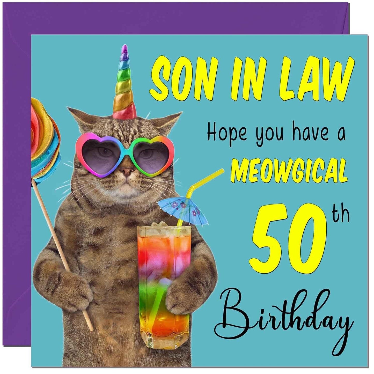 Son in Law Birthday Card - Meowgical Cat Funny Son in Law's