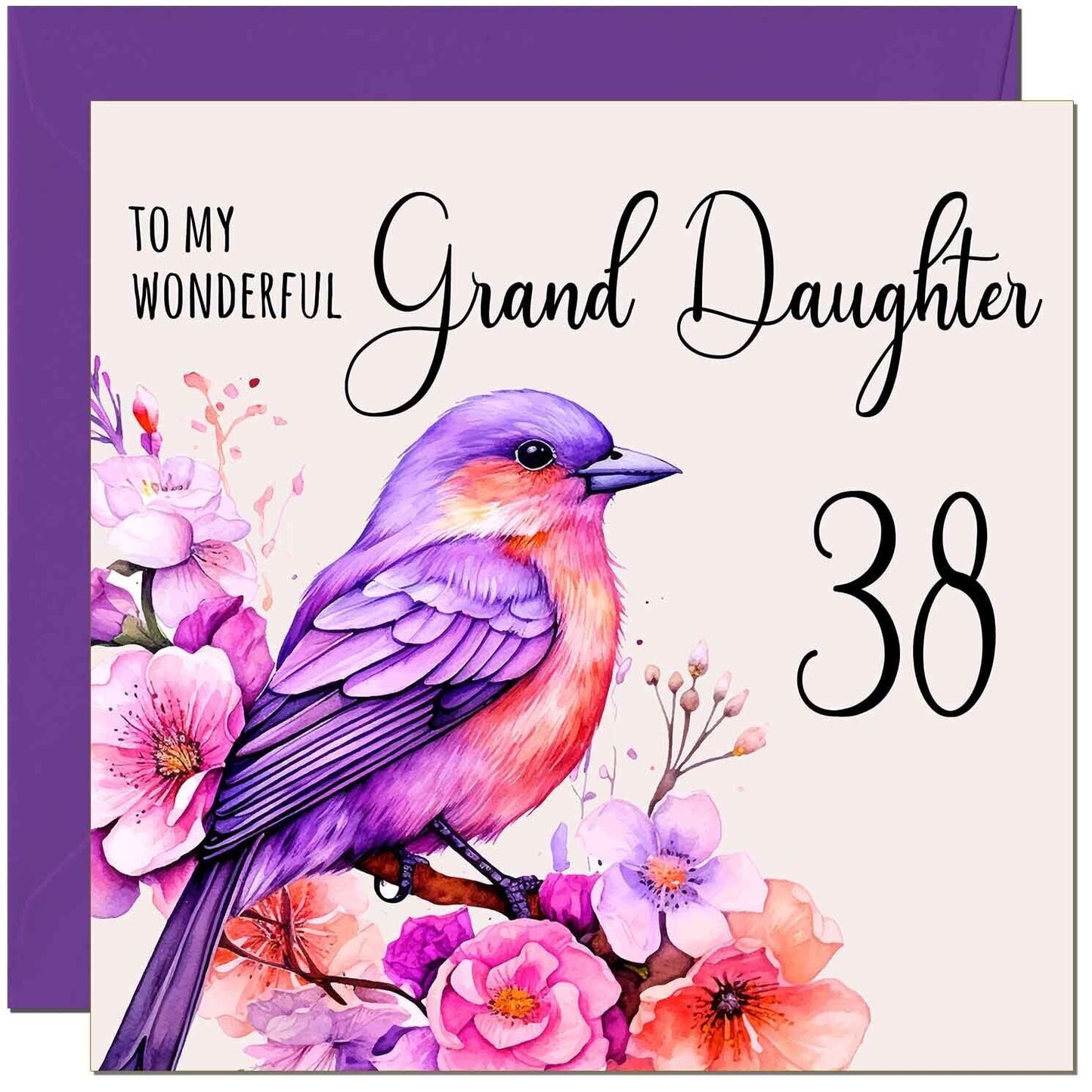 Granddaughter Birthday Card - Purple Watercolour Bird