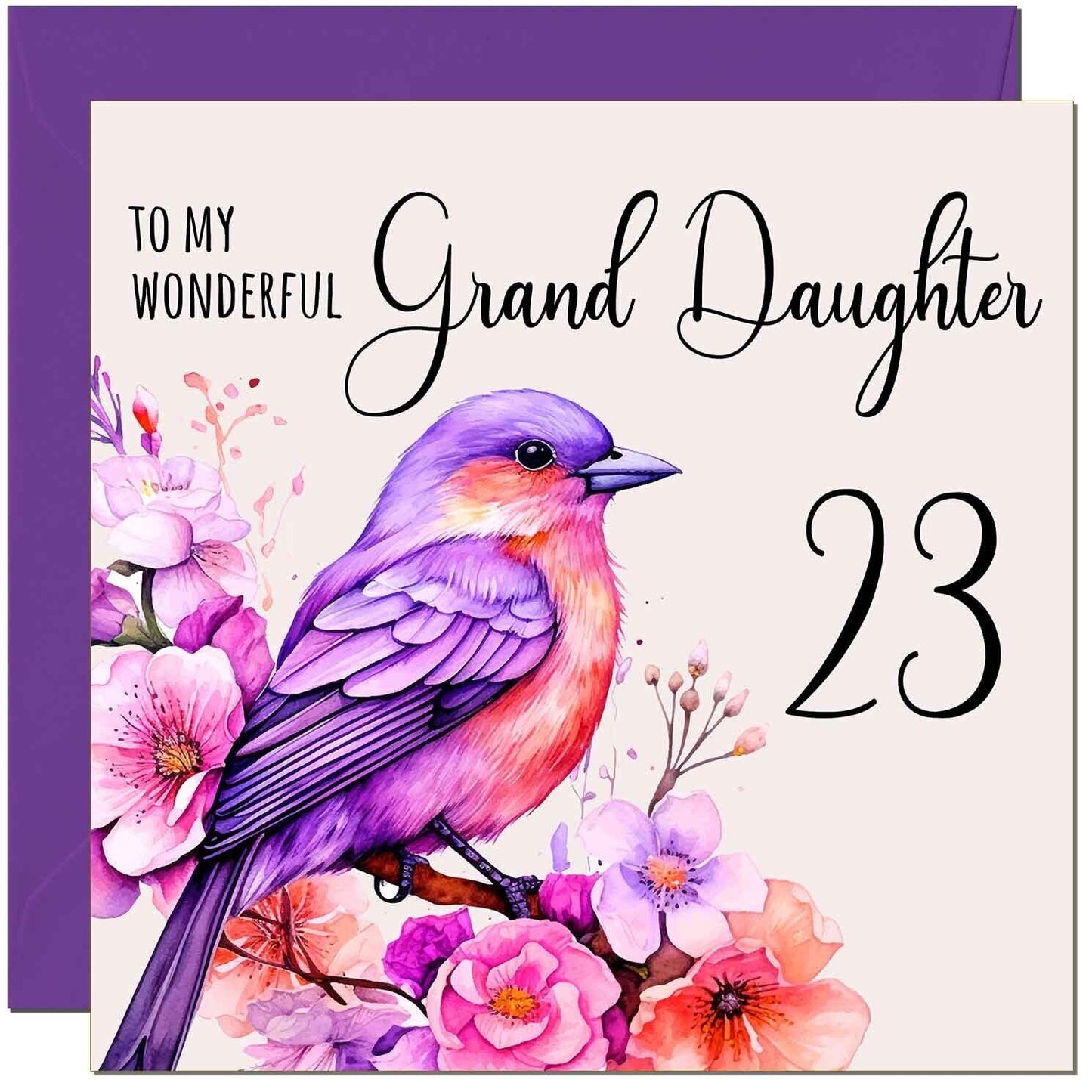 Granddaughter Birthday Card - Purple Watercolour Bird