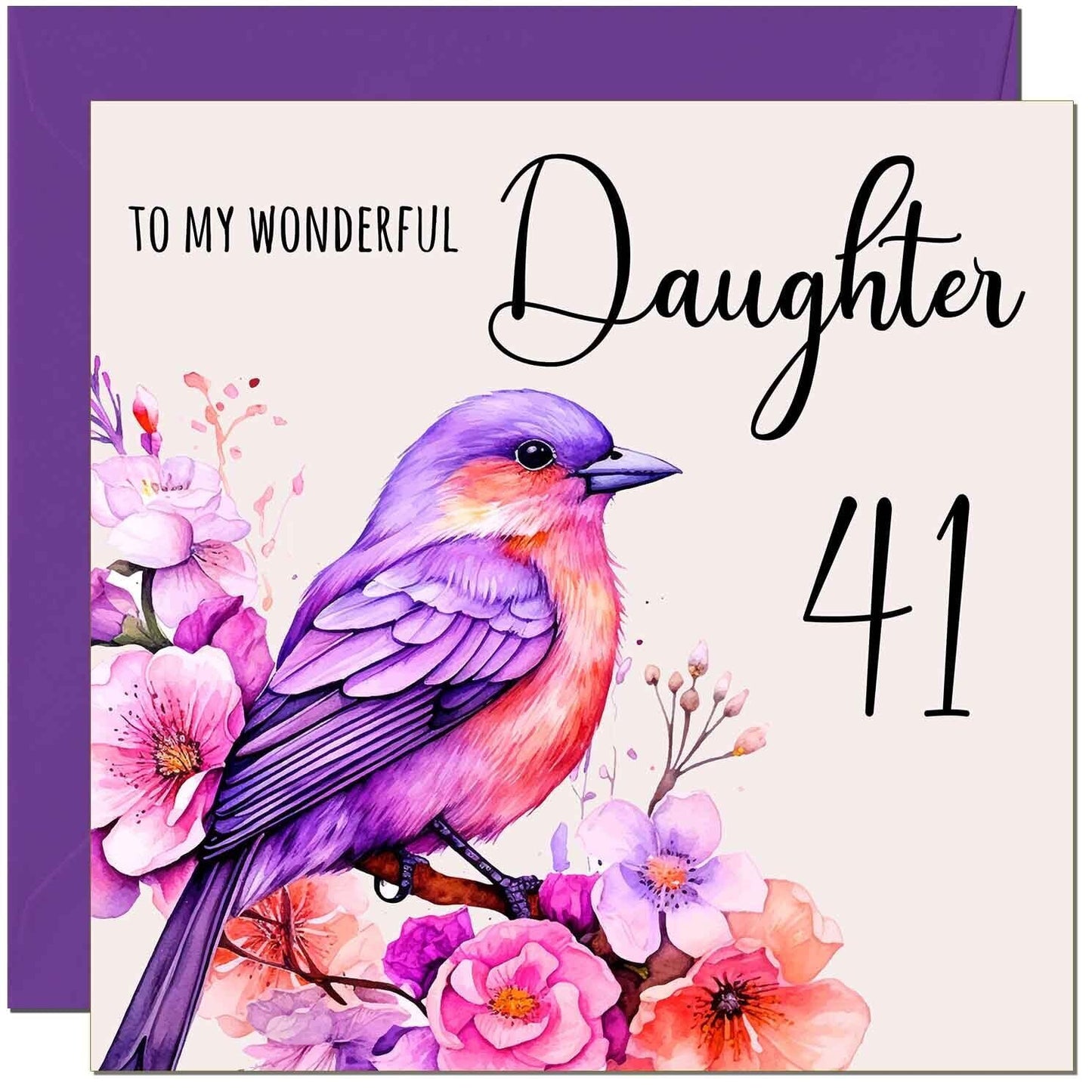 Daughter Birthday Card - Purple Watercolour Bird Daughters