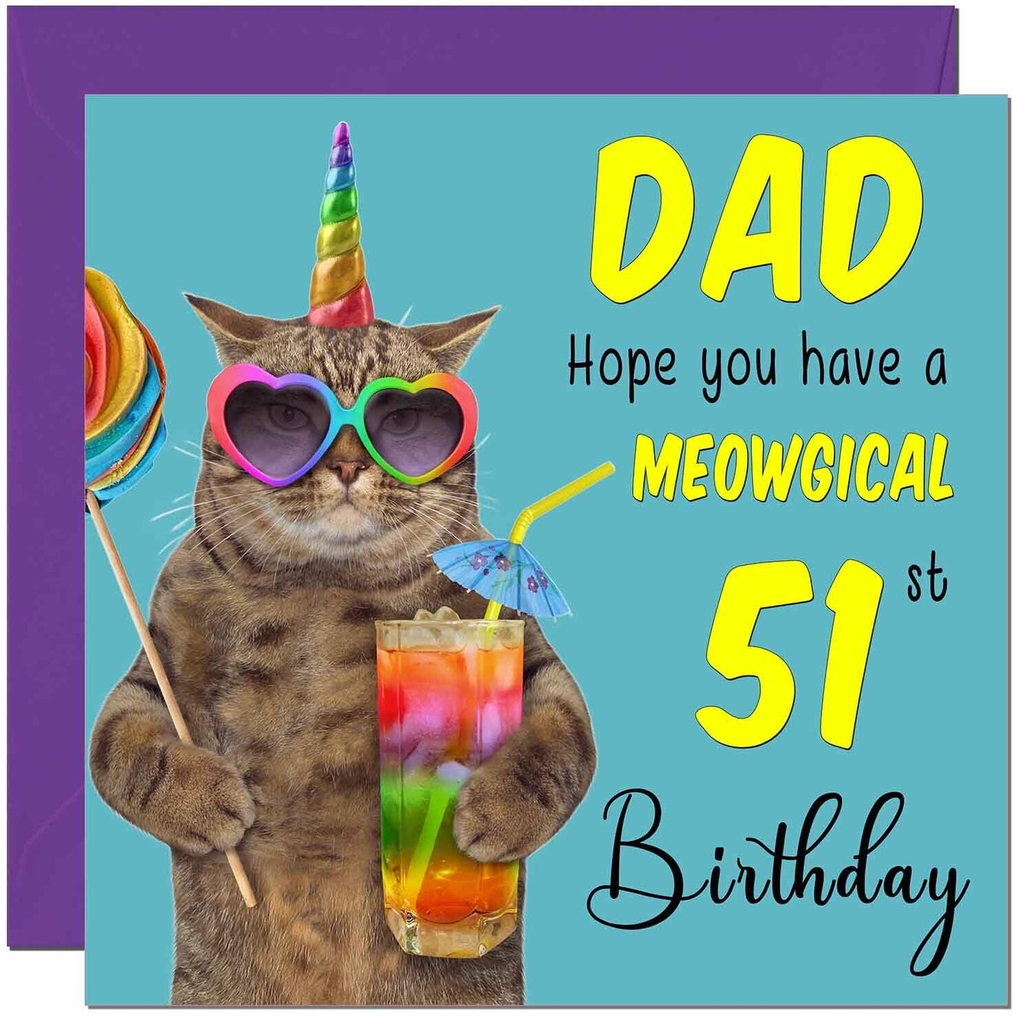 Dad Birthday Card - Meowgical Cat Funny Father