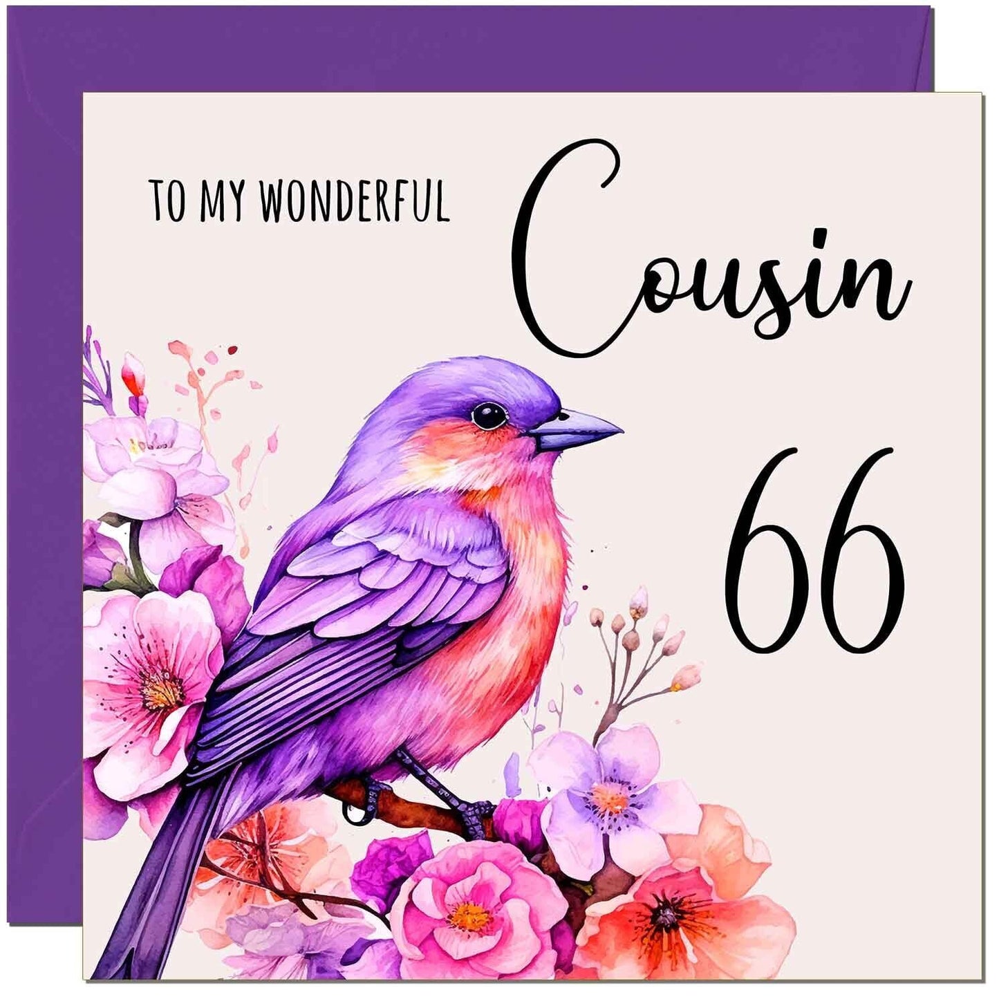 Cousin Birthday Card - Purple Watercolour Bird Cousin's