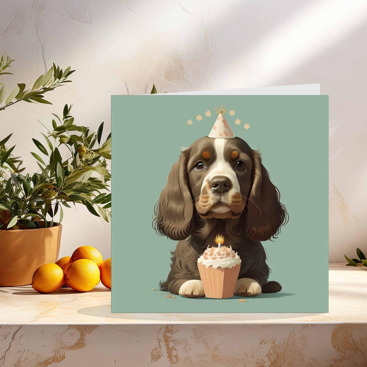 Cocker Spaniel Birthday Card - Cute Cocker Spaniel bday Card - 145mm x 145mm