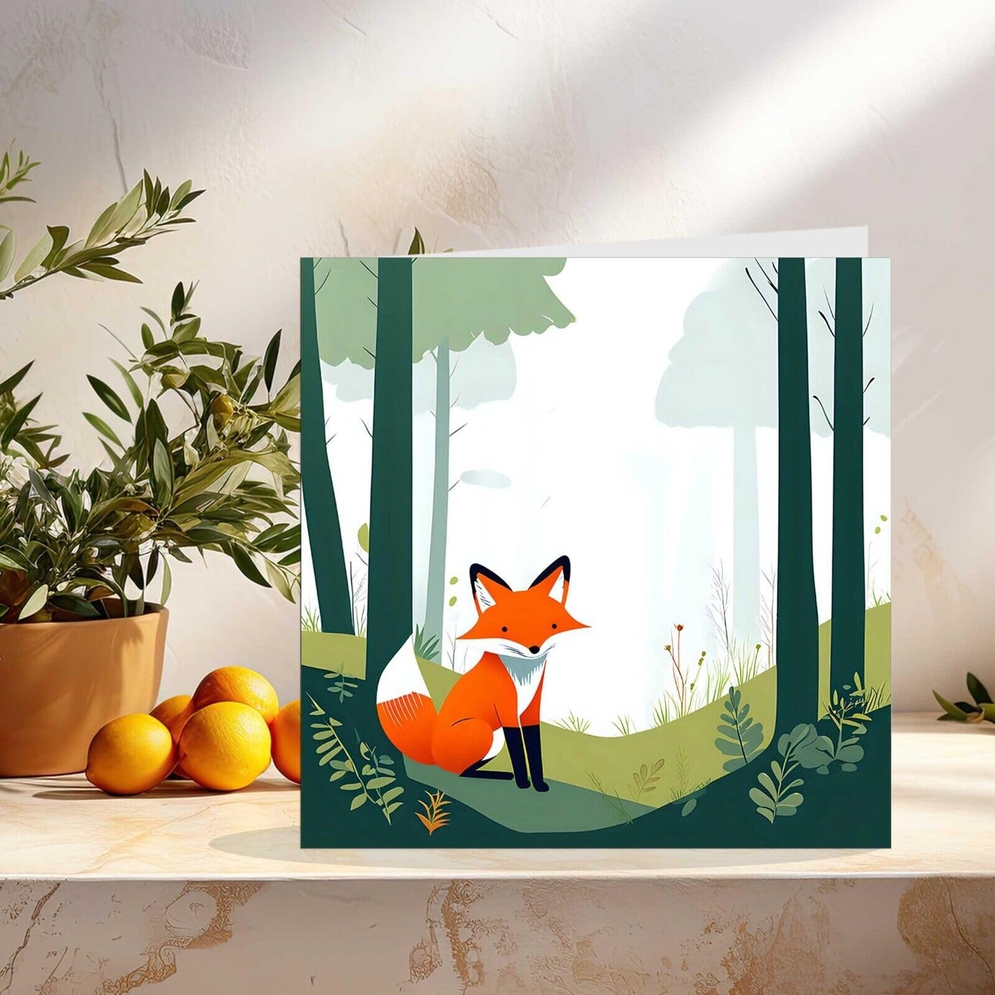 Fox Greeting Card Cute Fox Woodland Forest Illustration Beautiful 45mm x 145mm