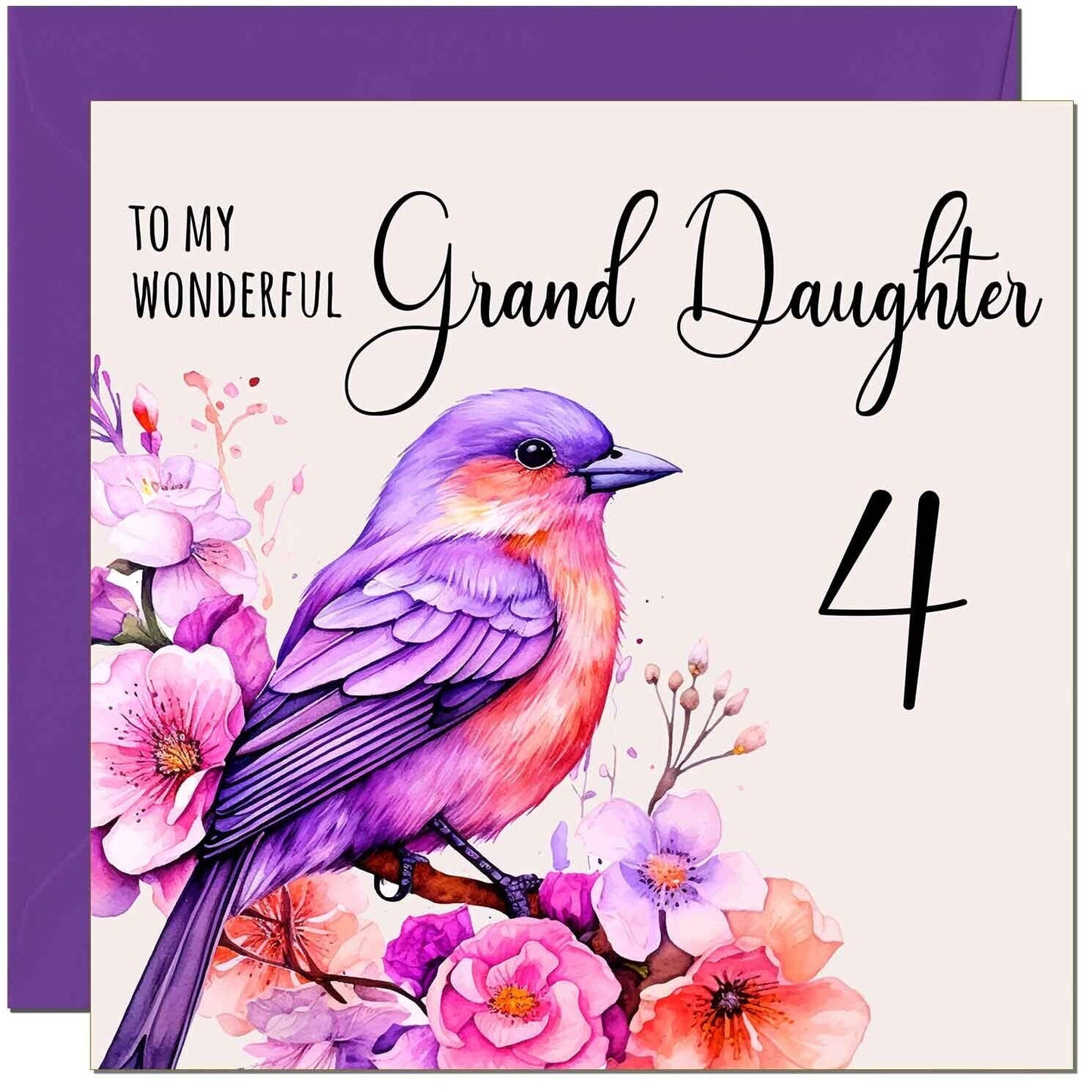 Granddaughter Birthday Card - Purple Watercolour Bird