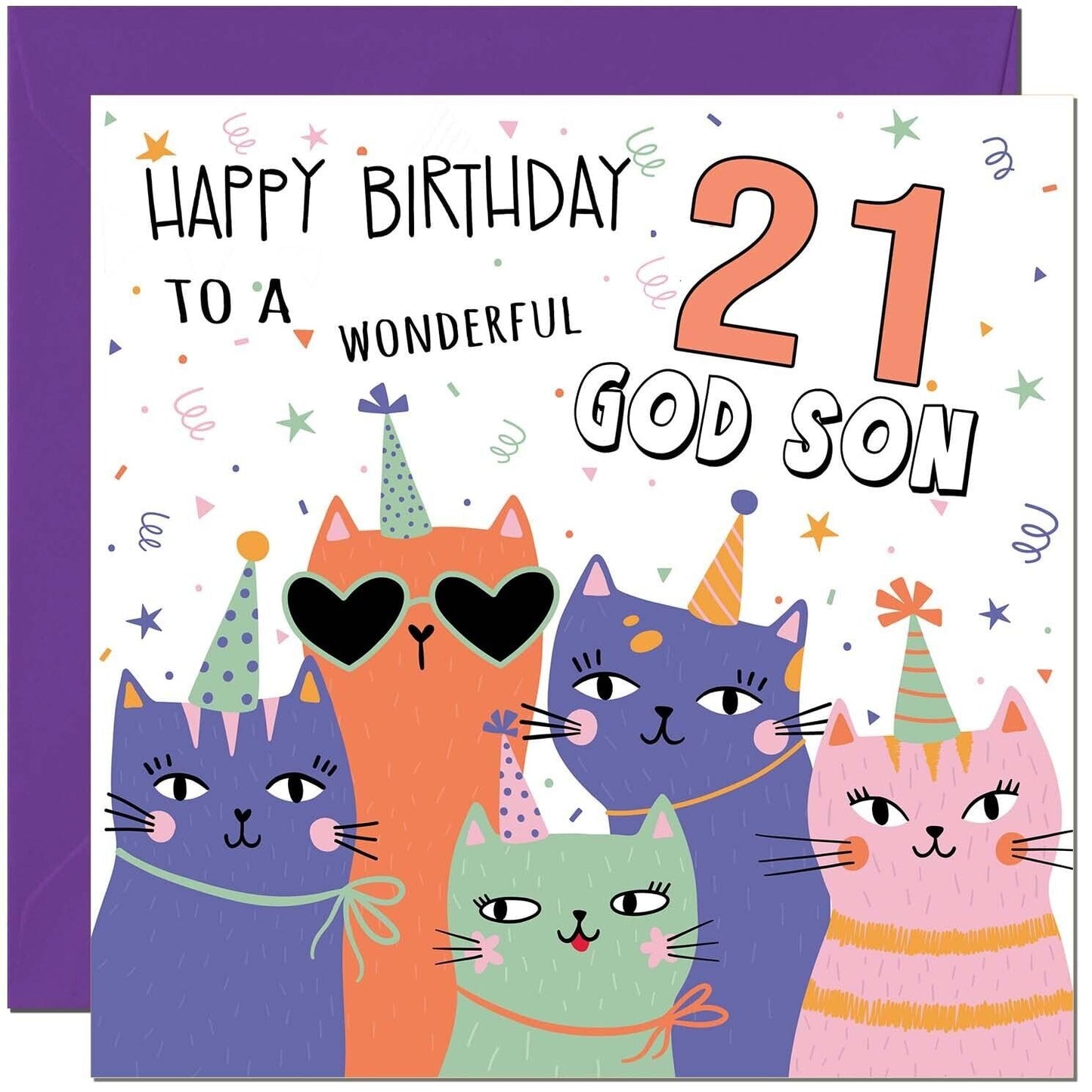 God Son Birthday Card - Childrens Cute Cat God Sons