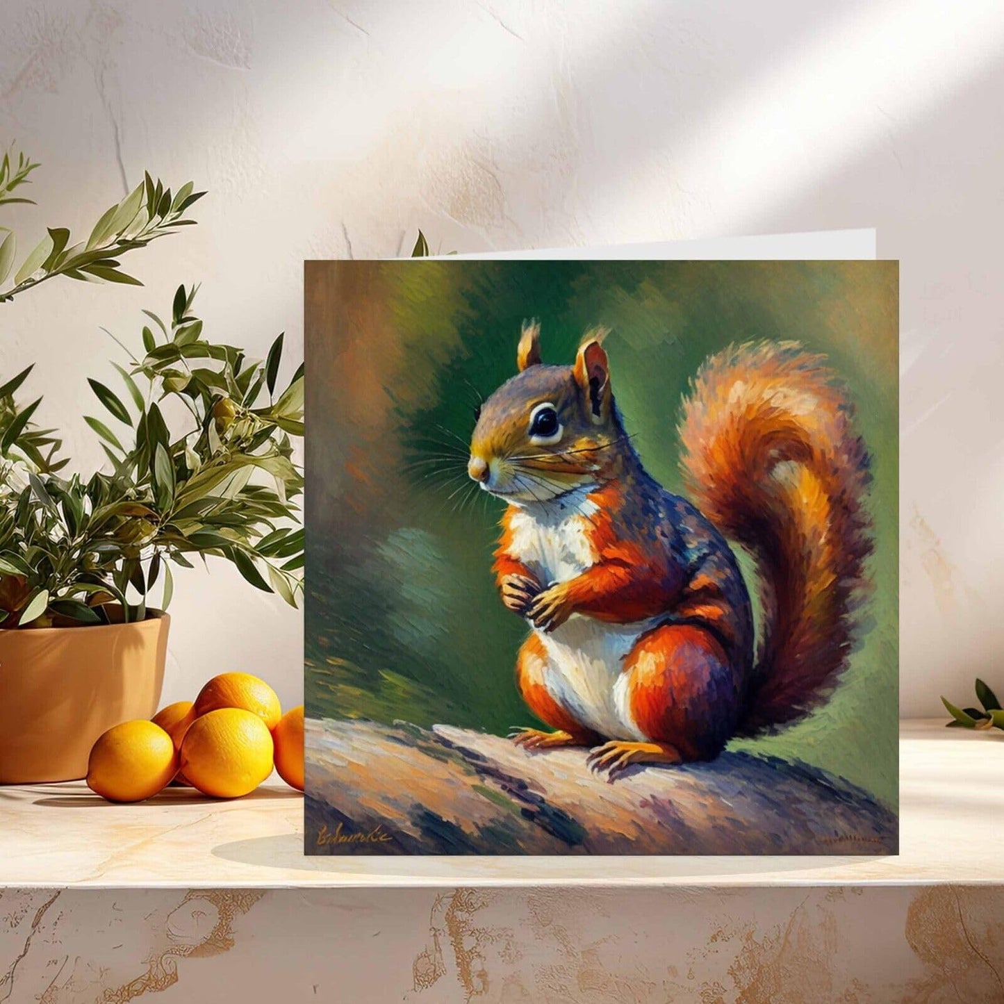 Squirrel Greeting Card - Animal Nature Impressionism Art 145mm x 145mm