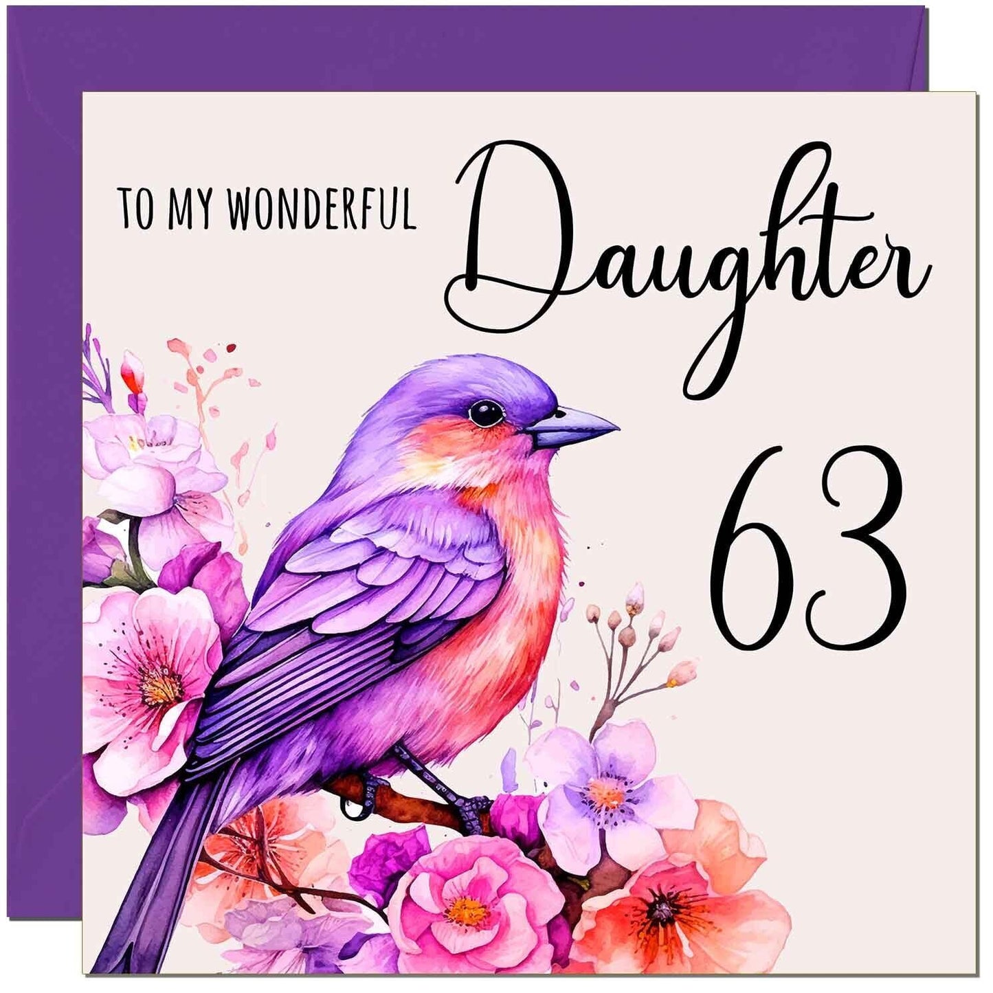Daughter Birthday Card - Purple Watercolour Bird Daughters