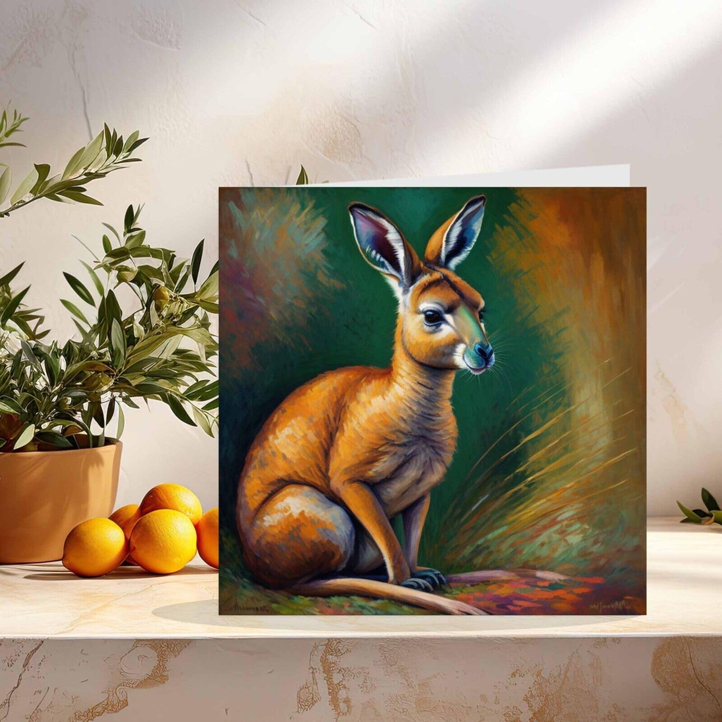 Kangaroo Greeting Card - Reptile Impressionist Art 145mm x 145mm