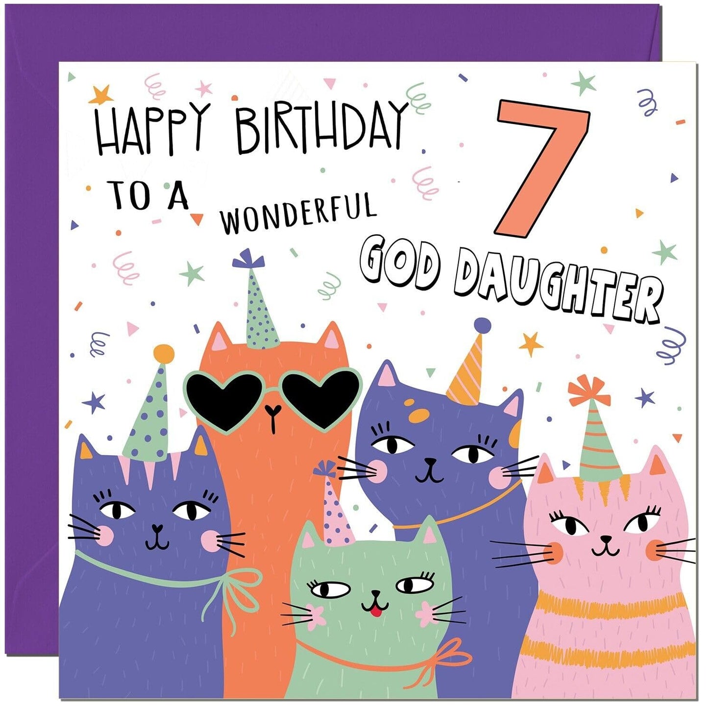 God Daughter Birthday Card - Childrens Cute Cat God Daughters