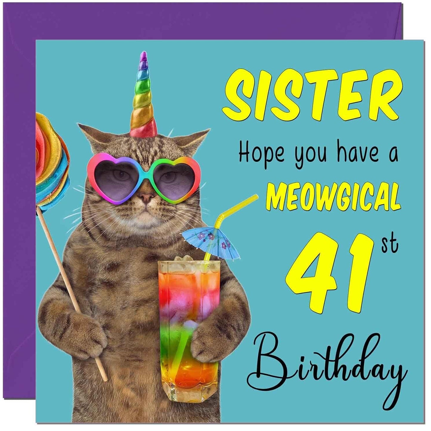 Sister Birthday Card - Meowgical Cat Funny Sister's