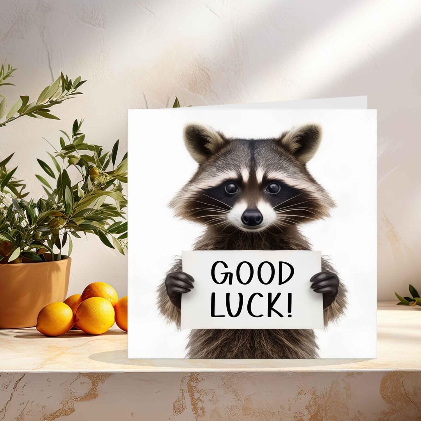Good Luck Card - Raccoon New Job Card, worker colleague leaving card - 145x145mm