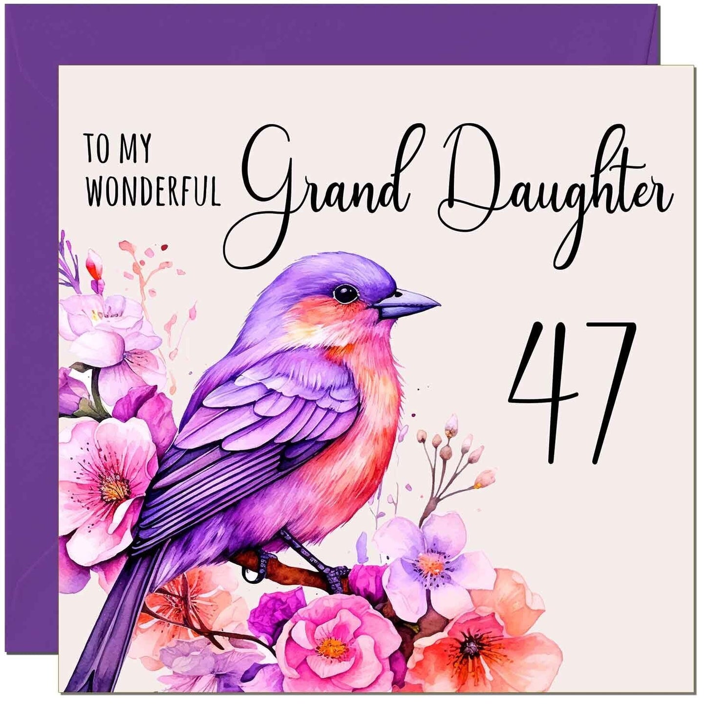 Granddaughter Birthday Card - Purple Watercolour Bird