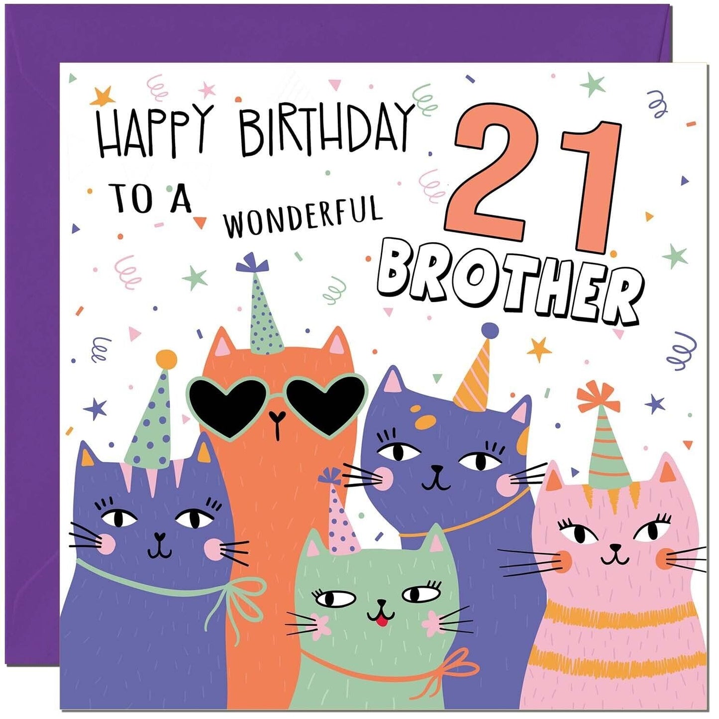 Brother Birthday Card - Childrens Cute Cat Brothers