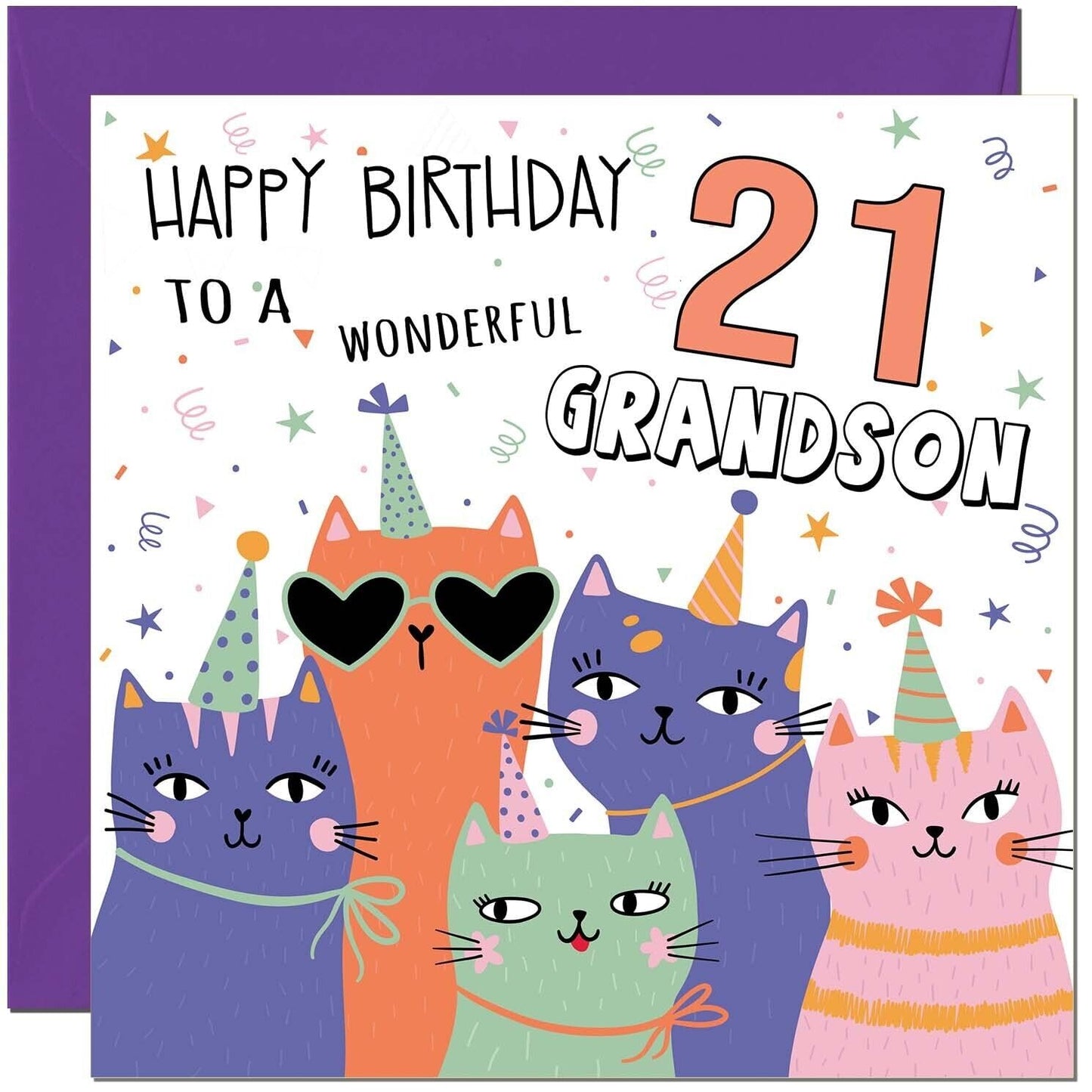 Grandson Birthday Card - Childrens Cute Cat Grandsons