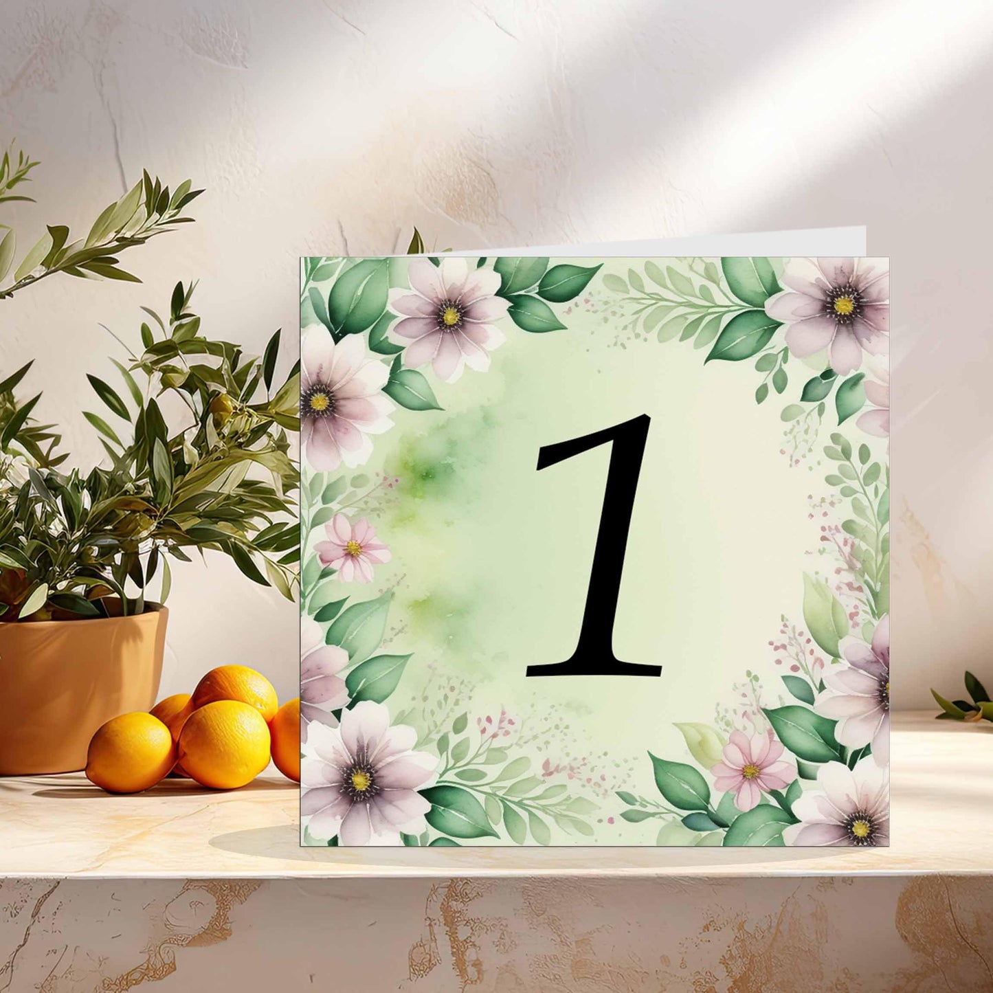 1st Birthday Card for Girls Boys - Green Floral Birthday Cards for 1 year old Granddaughter Daughter Kids One, First Sister Niece cousin