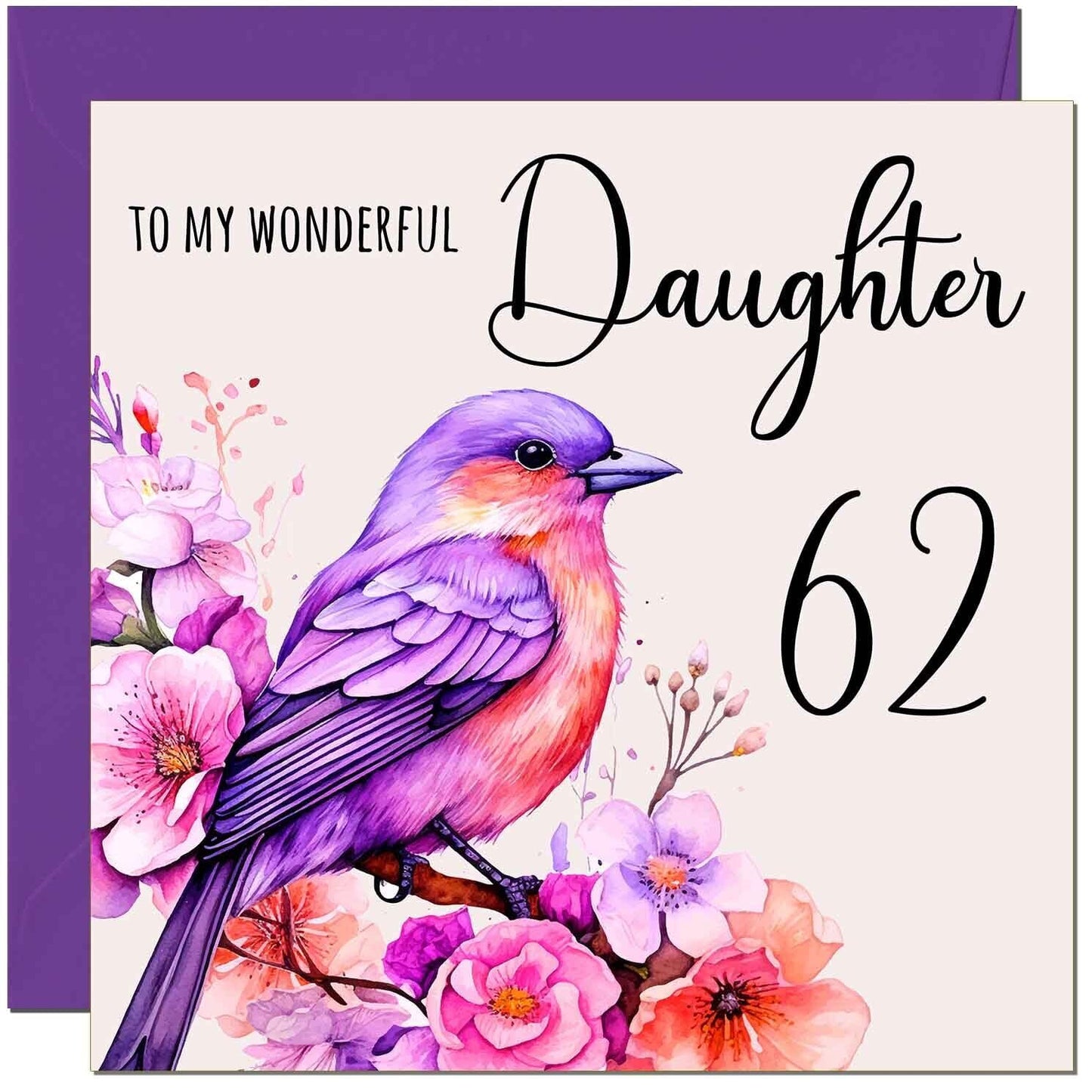 Daughter Birthday Card - Purple Watercolour Bird Daughters