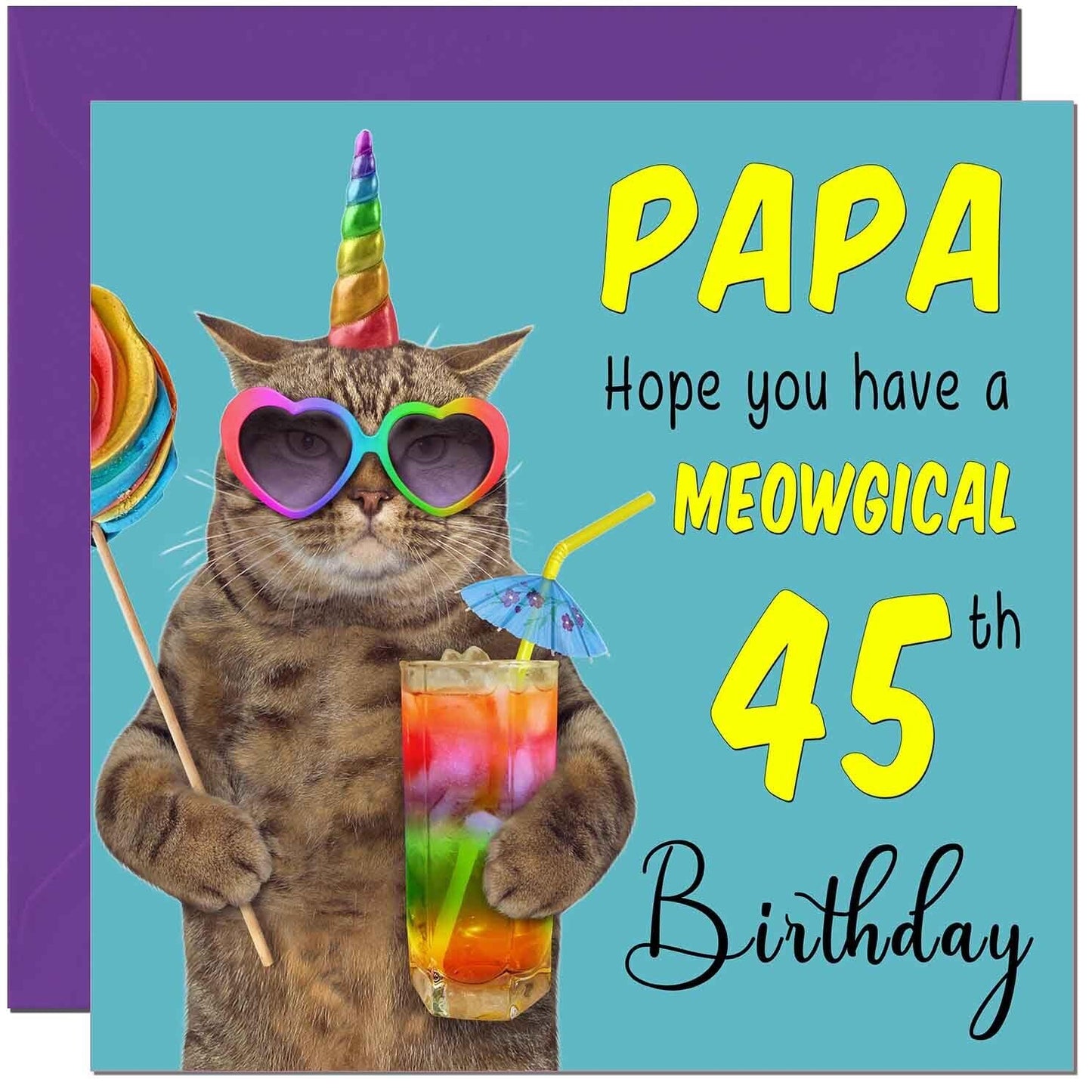 Papa Birthday Card - Meowgical Cat Funny Papa's