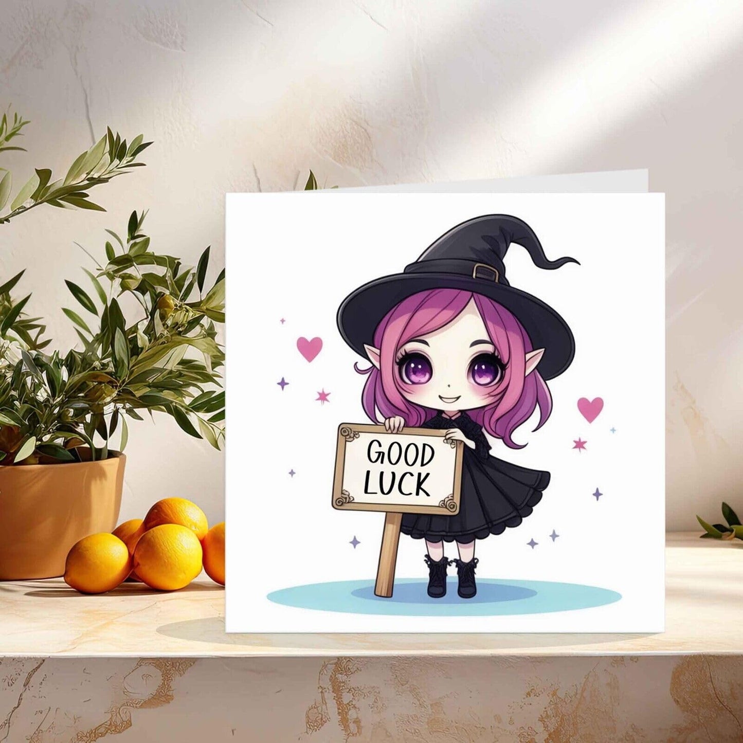 Cute Good Luck Card - New Job Card, colleague leaving card chibi 145x145mm
