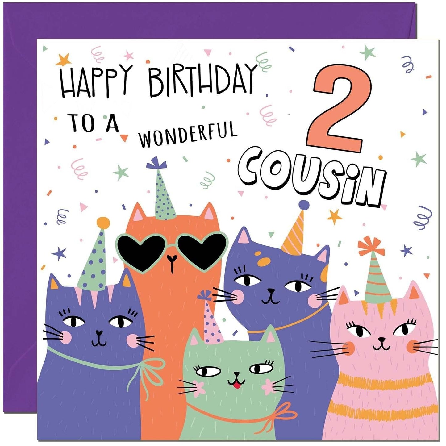 Cousin Birthday Card - Childrens Cute Cat Cousins