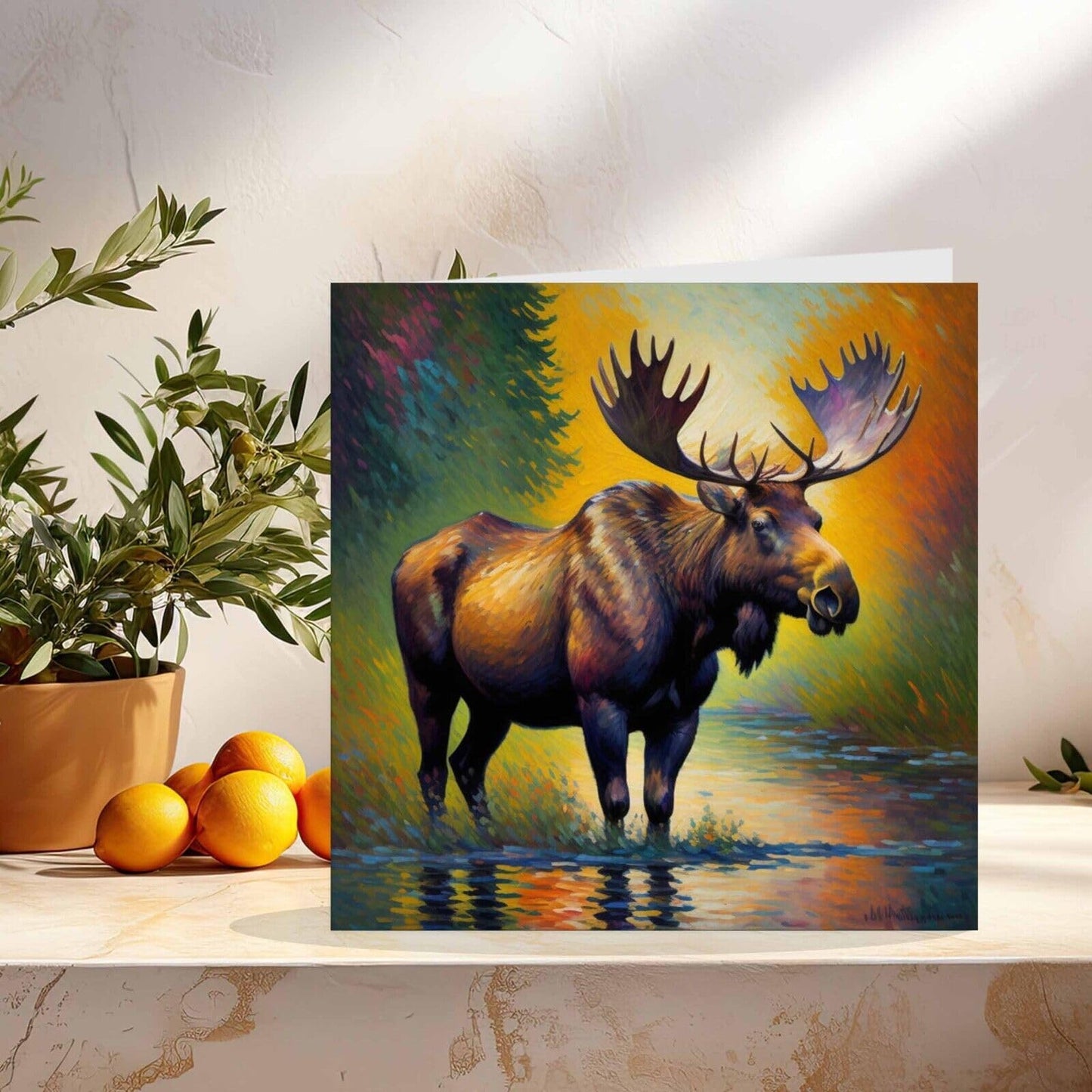 Moose Greeting Card Animal Impressionism Art 145mm x 145mm