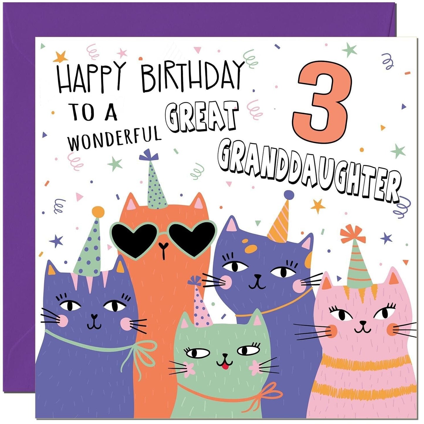 Great Granddaughter Birthday Card - Childrens Cute Cat Great Granddaughter