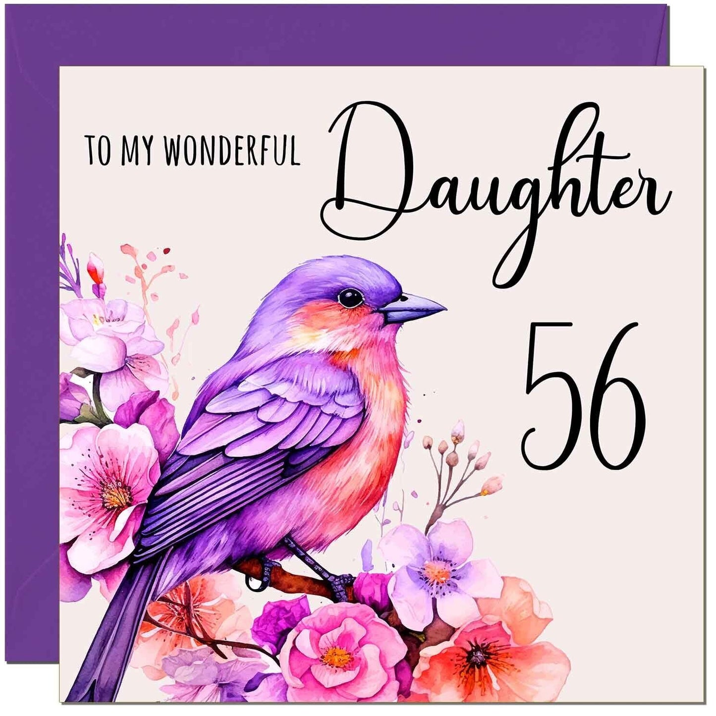 Daughter Birthday Card - Purple Watercolour Bird Daughters