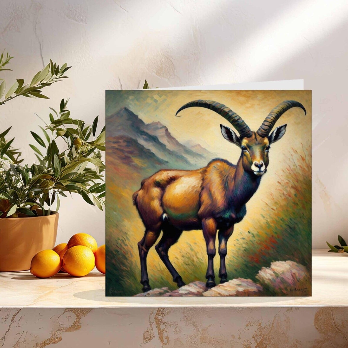 Ibex Greeting Card Animal Impressionism Art 145mm x 145mm
