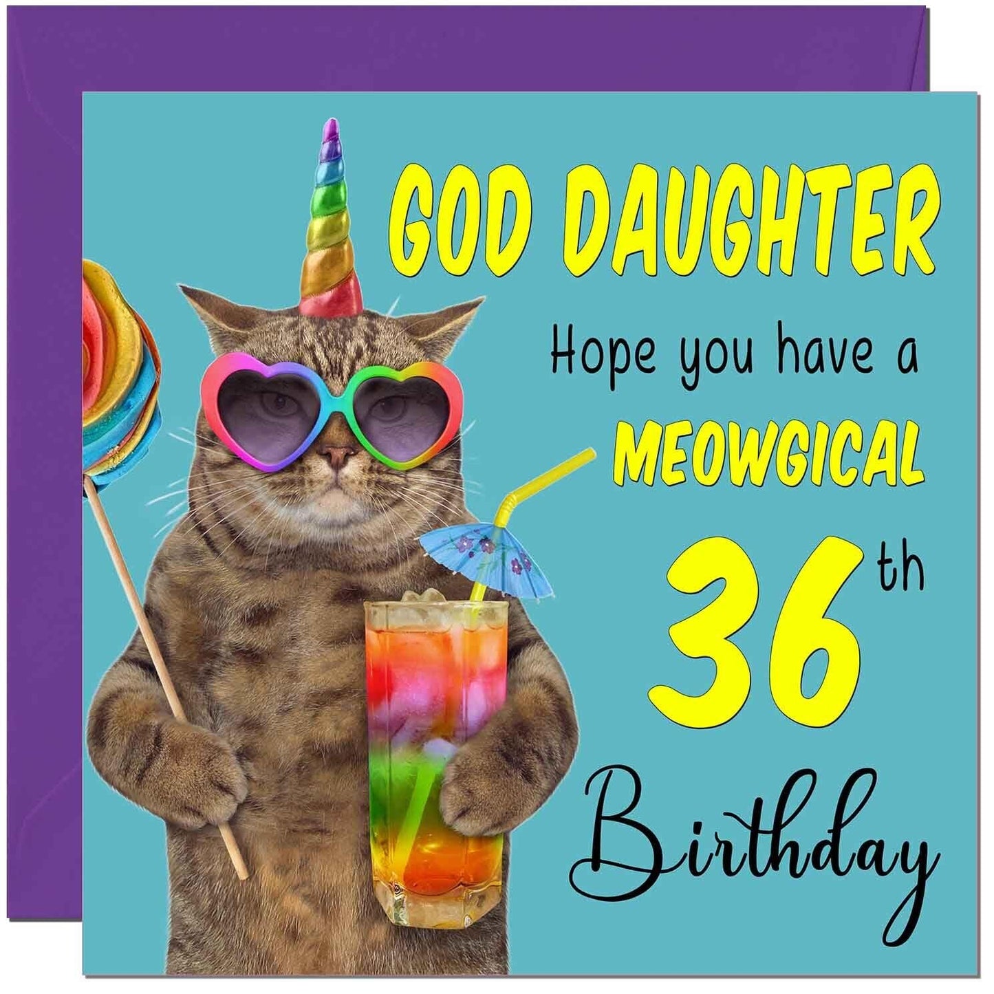God Daughter Birthday Card - Meowgical Cat Funny