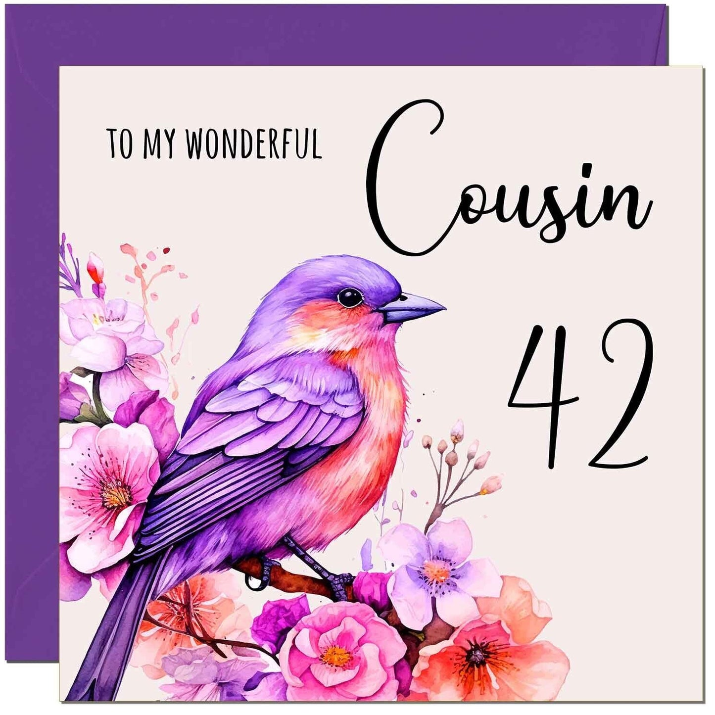 Cousin Birthday Card - Purple Watercolour Bird Cousin's