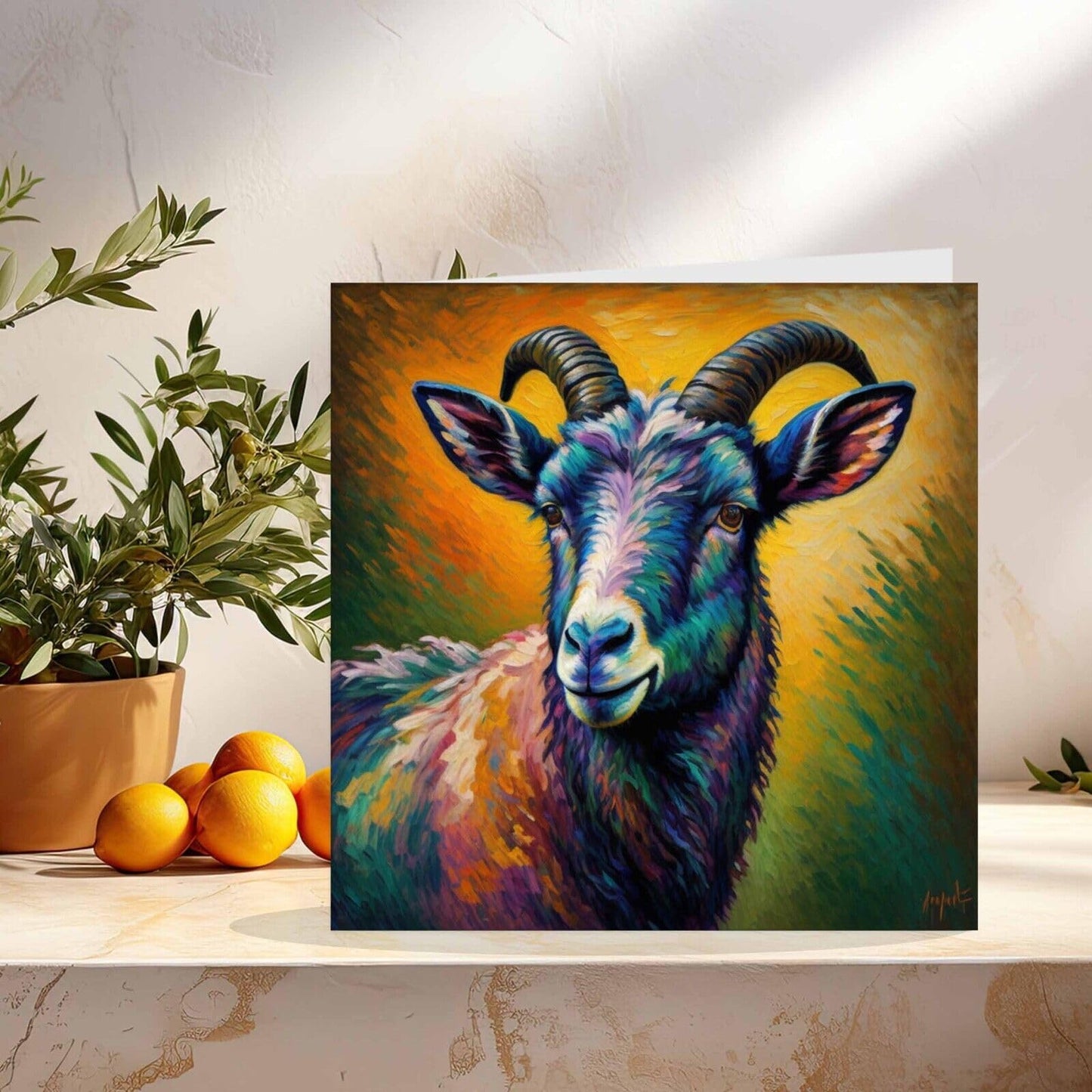 Goat Greeting Card Animal Impressionism Art 145mm x 145mm