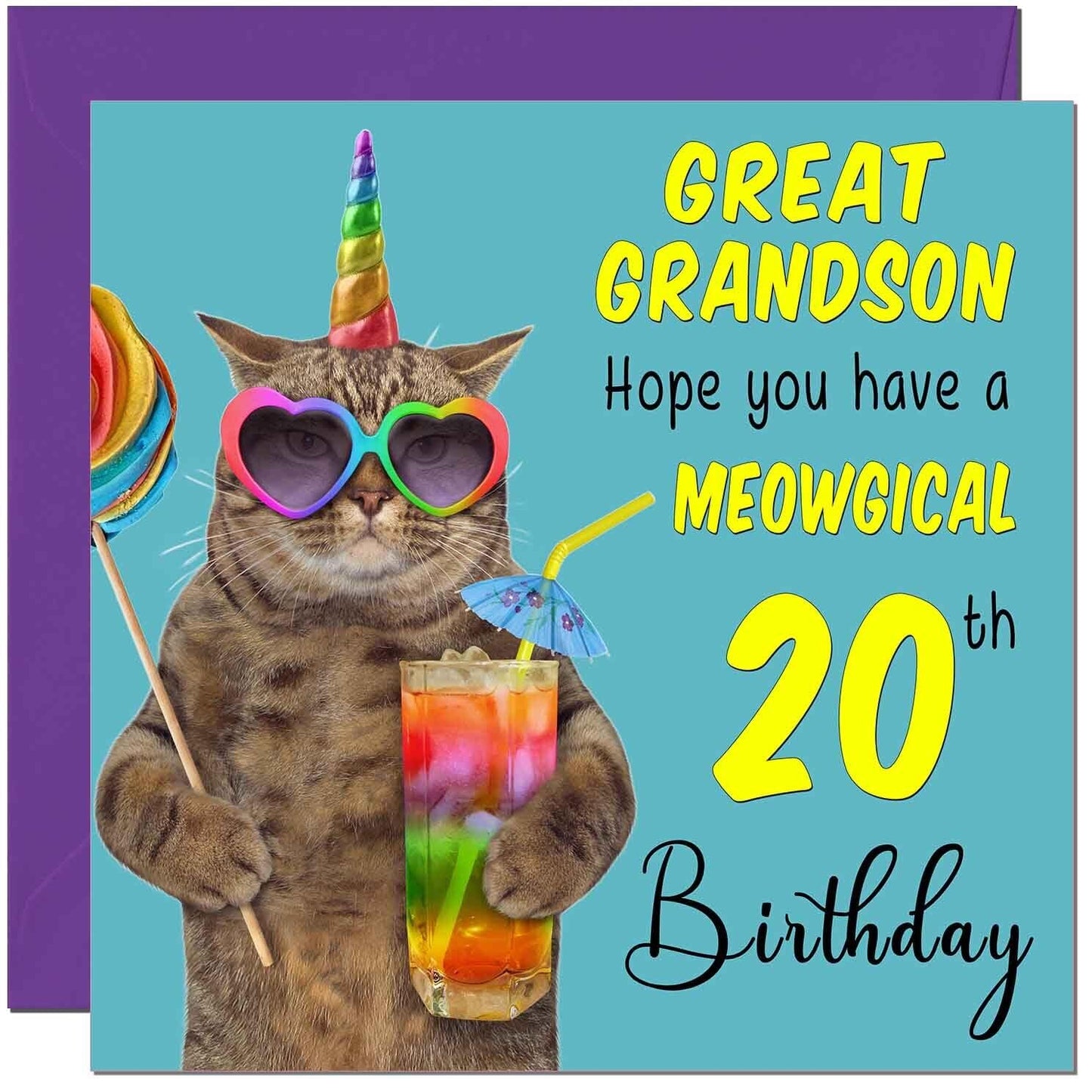 Great Grandson Birthday Card - Meowgical Cat Funny