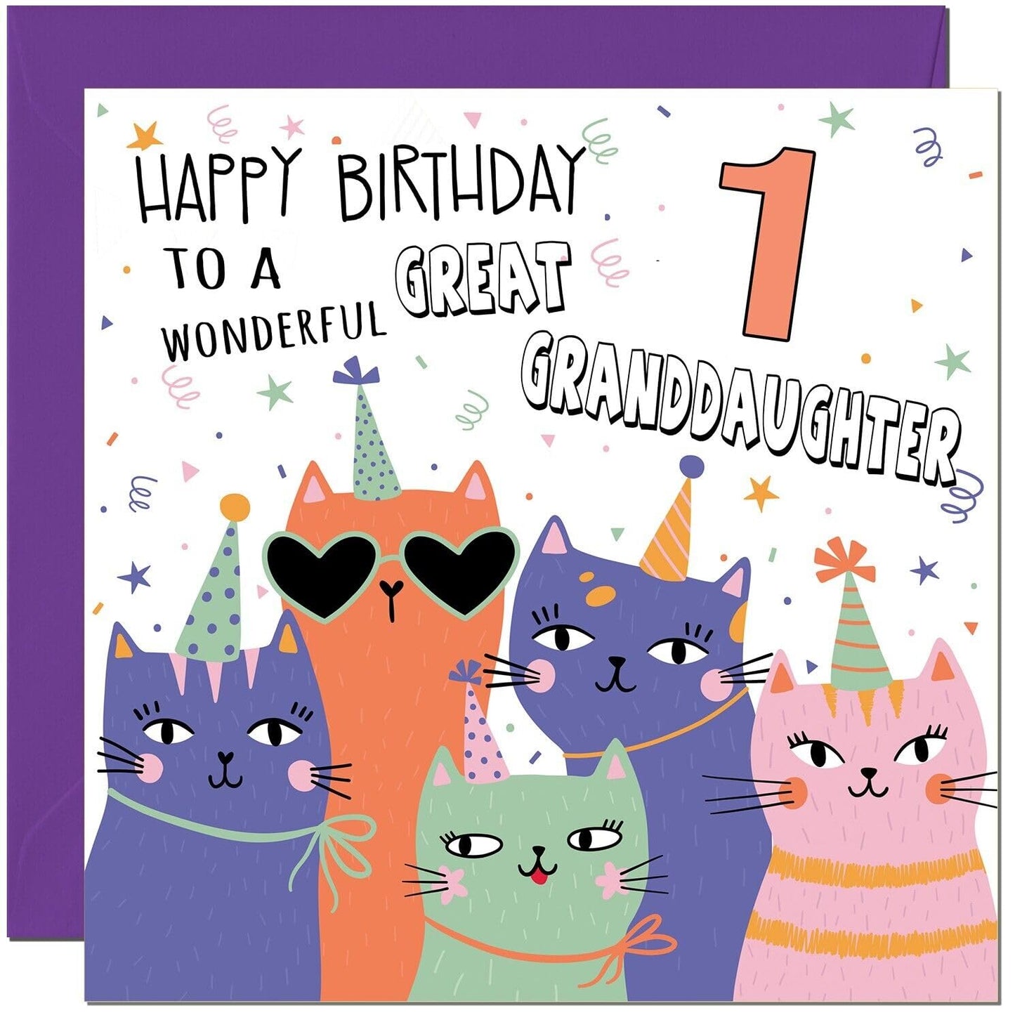 Great Granddaughter Birthday Card - Childrens Cute Cat Great Granddaughter
