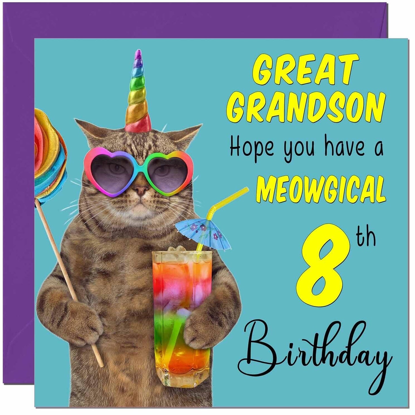 Great Grandson Birthday Card - Meowgical Cat Funny