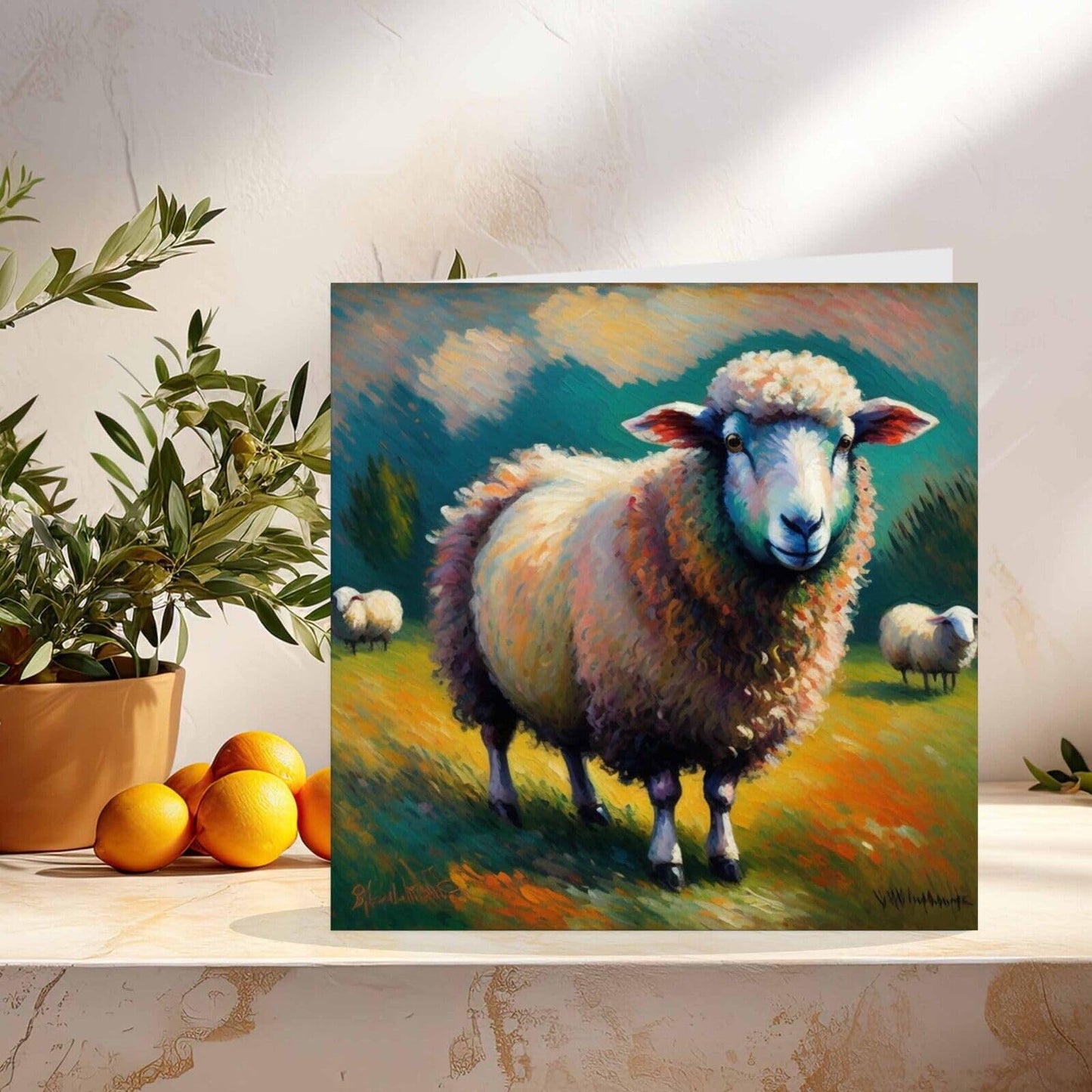 Sheep Greeting Card - Animal Impressionism Art 145mm x 145mm
